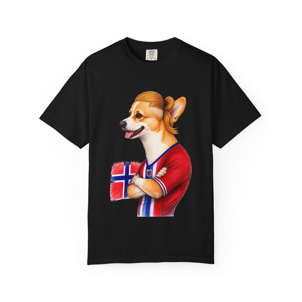 Norwegian Haaland x Corgi Flag T‑Shirt — Cute Corgi in Norway Jersey