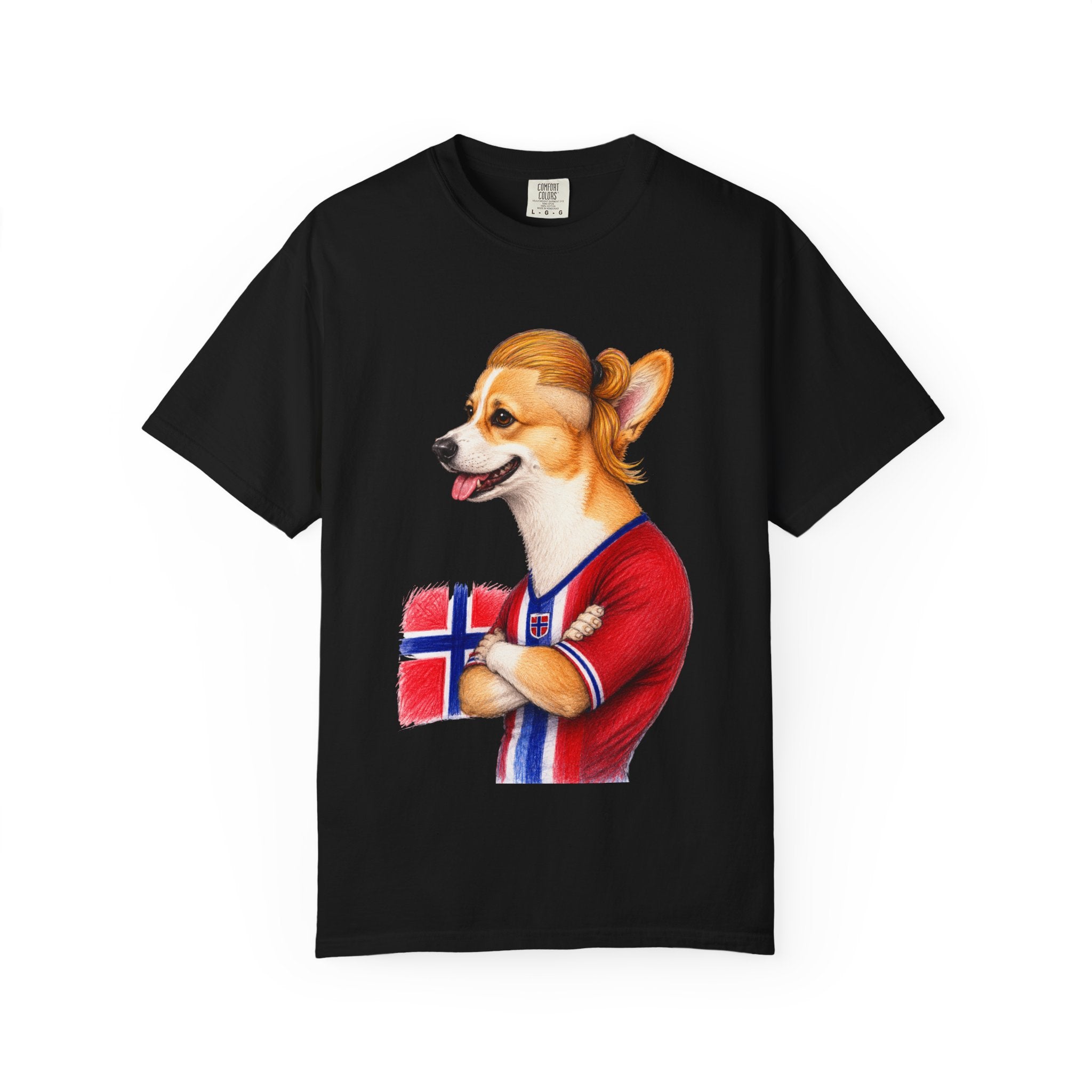 Norwegian Haaland x Corgi Flag T‑Shirt — Cute Corgi in Norway Jersey