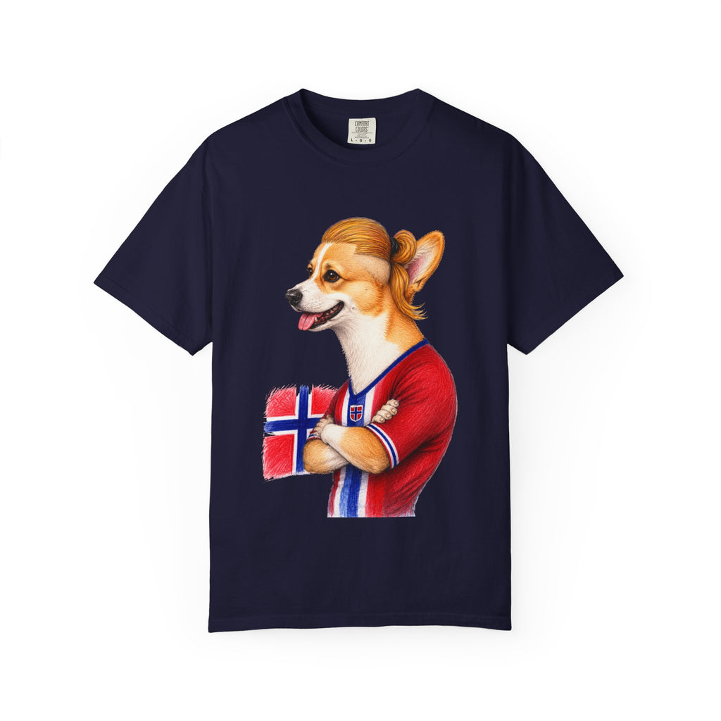 Norwegian Haaland x Corgi Flag T‑Shirt — Cute Corgi in Norway Jersey