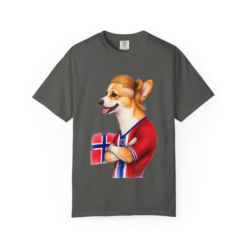 Norwegian Haaland x Corgi Flag T‑Shirt — Cute Corgi in Norway Jersey