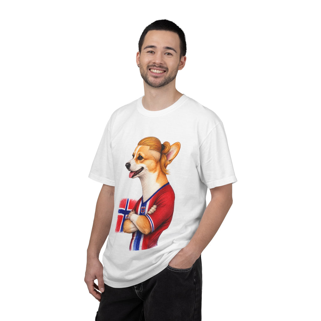 Norwegian Haaland x Corgi Flag T‑Shirt — Cute Corgi in Norway Jersey
