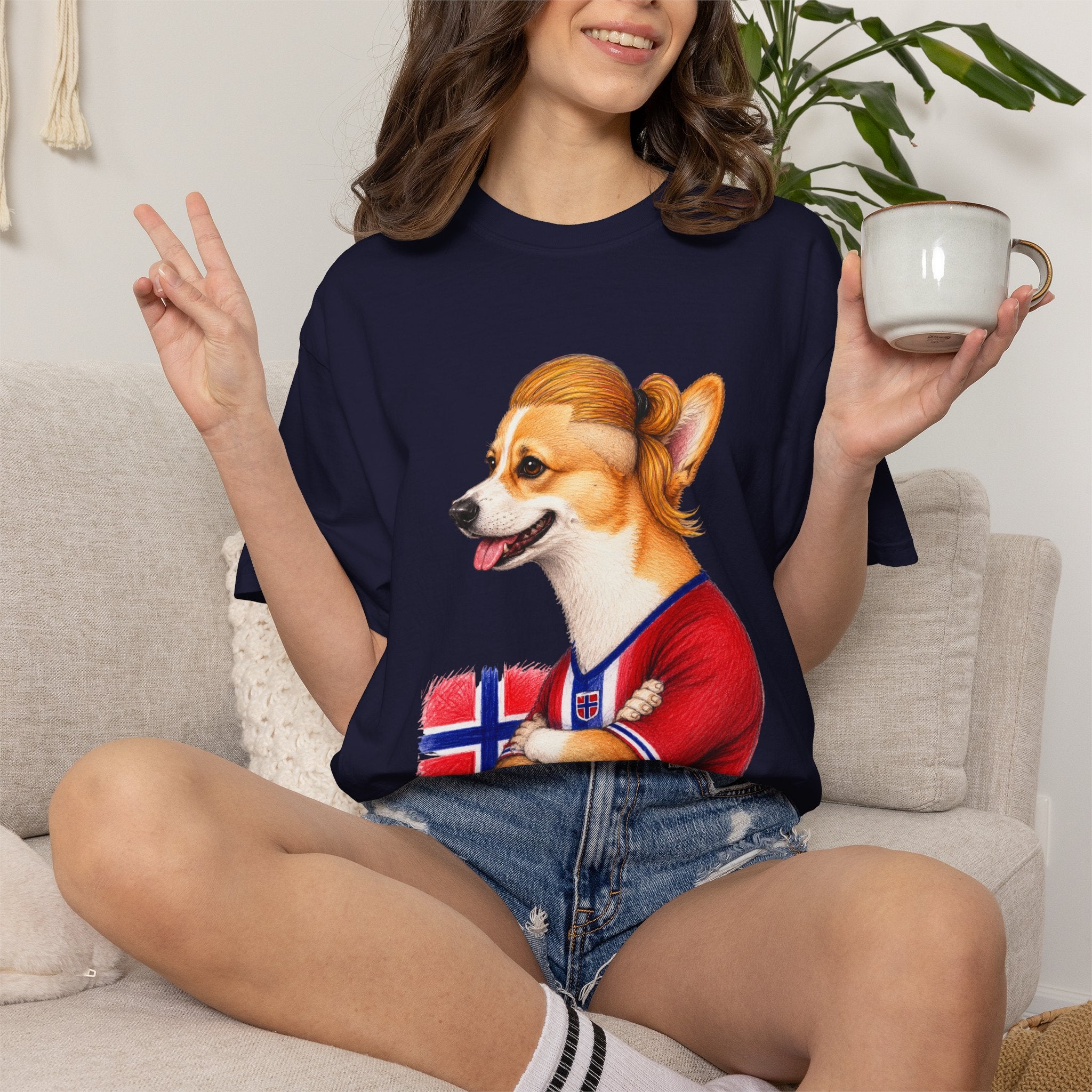 Norwegian Haaland x Corgi Flag T‑Shirt — Cute Corgi in Norway Jersey