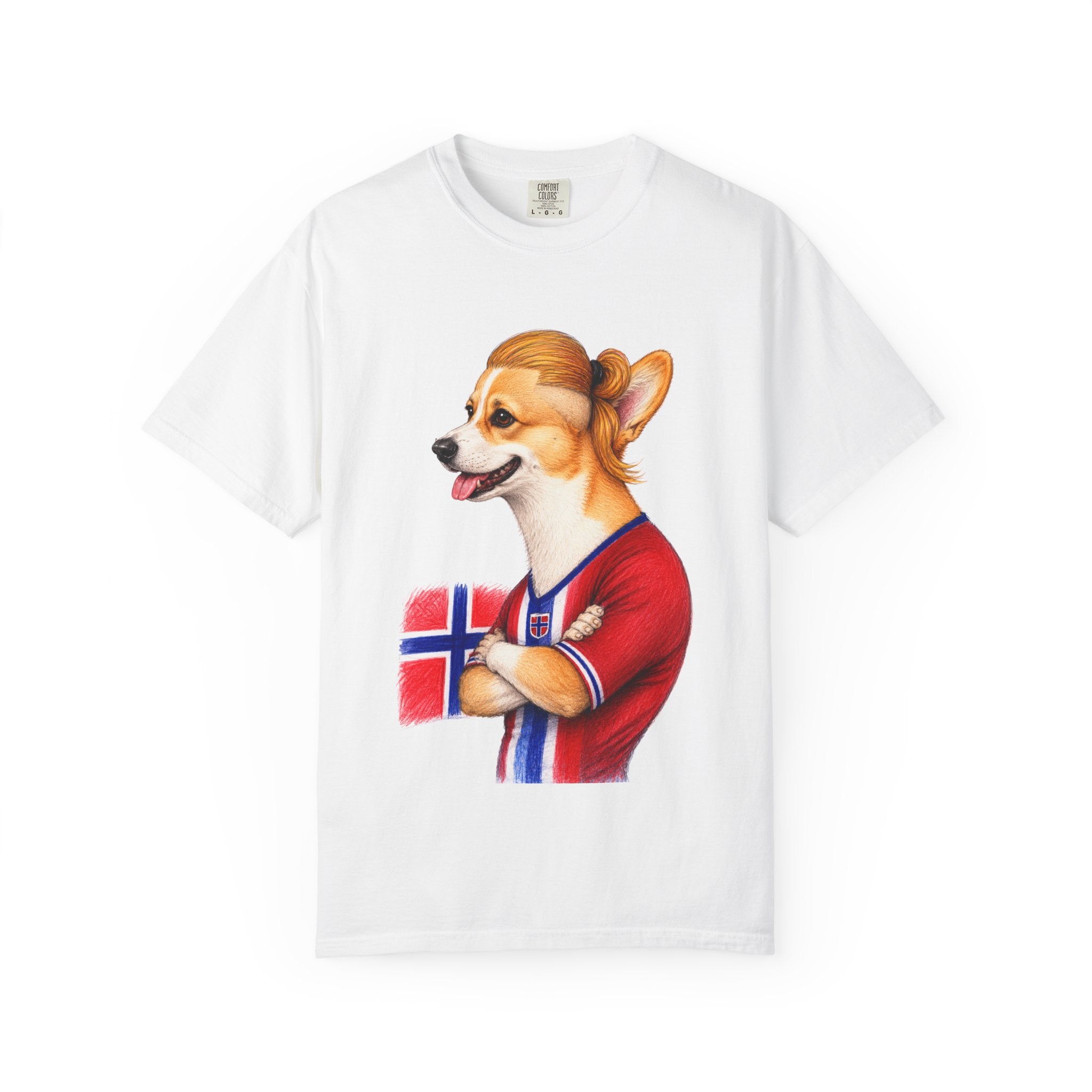 Norwegian Haaland x Corgi Flag T‑Shirt — Cute Corgi in Norway Jersey