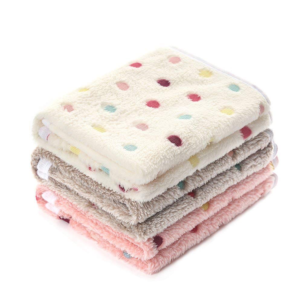 1 Pack 3 Blankets Super Soft Cute Dot Pattern Pet Blanket Flannel Throw for Dog Puppy Cat - Snuggle Blanket - Beige/Brown/Pink Small
