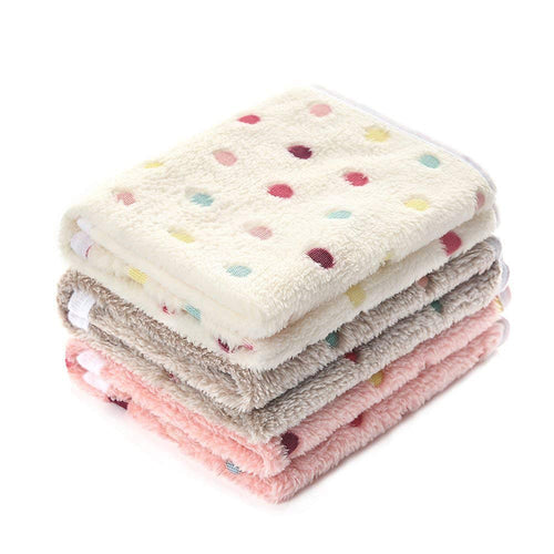 1 Pack 3 Blankets Super Soft Cute Dot Pattern Pet Blanket Flannel Throw for Dog Puppy Cat - Snuggle Blanket - Beige/Brown/Pink Small