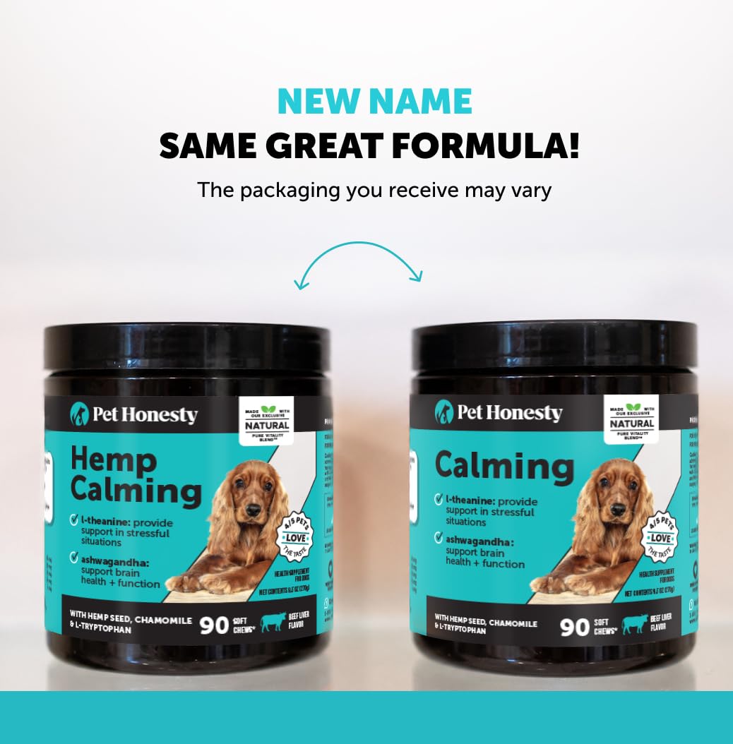 Natural Hemp Dog Calming Chews for Occasional Anxiousness & Stress - Calming Treats for Thunderstorms, Fireworks, Separation & Travel - with Ashwagandha, L-Theanine, Valerian Root (Chicken, 90 Ct)