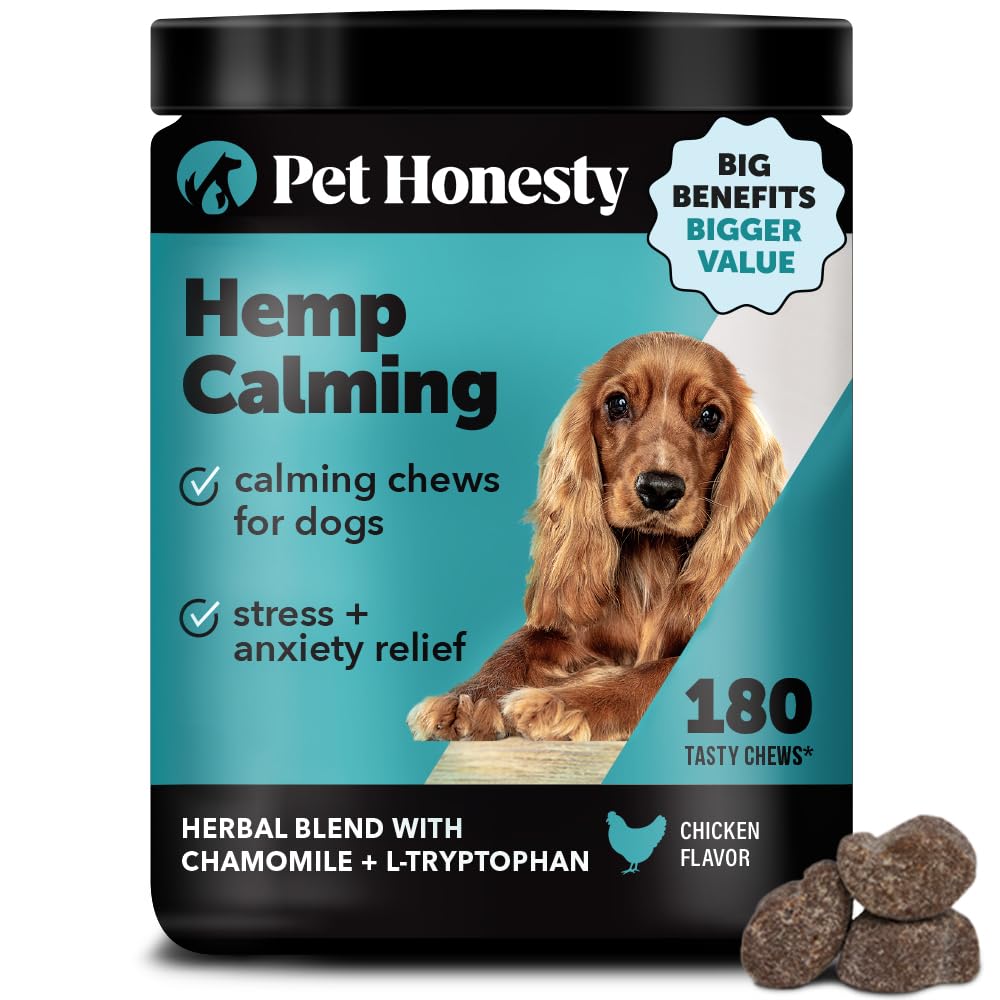 Natural Hemp Dog Calming Chews for Occasional Anxiousness & Stress - Calming Treats for Thunderstorms, Fireworks, Separation & Travel - with Ashwagandha, L-Theanine, Valerian Root (Chicken, 90 Ct)