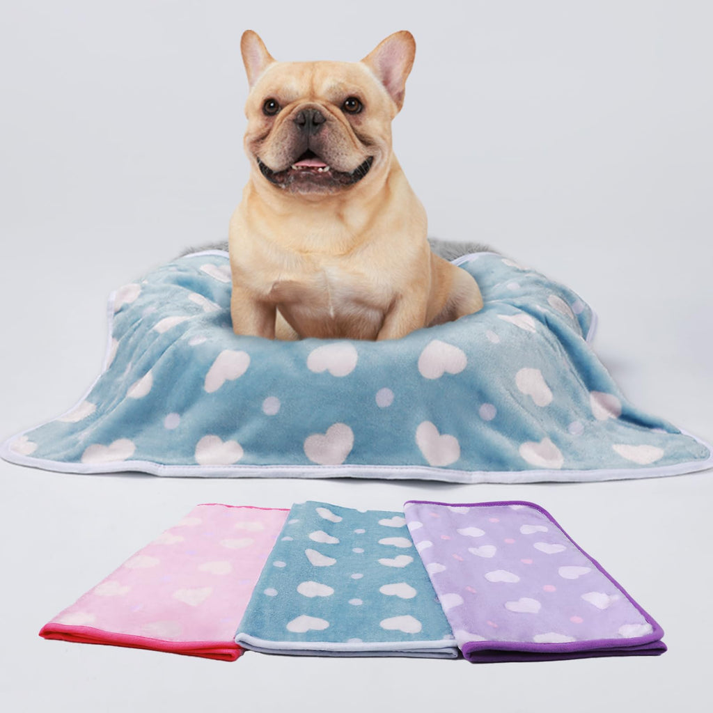 1 Pack 3 Blankets Super Soft Cute Dot Pattern Pet Blanket Flannel Throw for Dog Puppy Cat - Snuggle Blanket - Beige/Brown/Pink Small