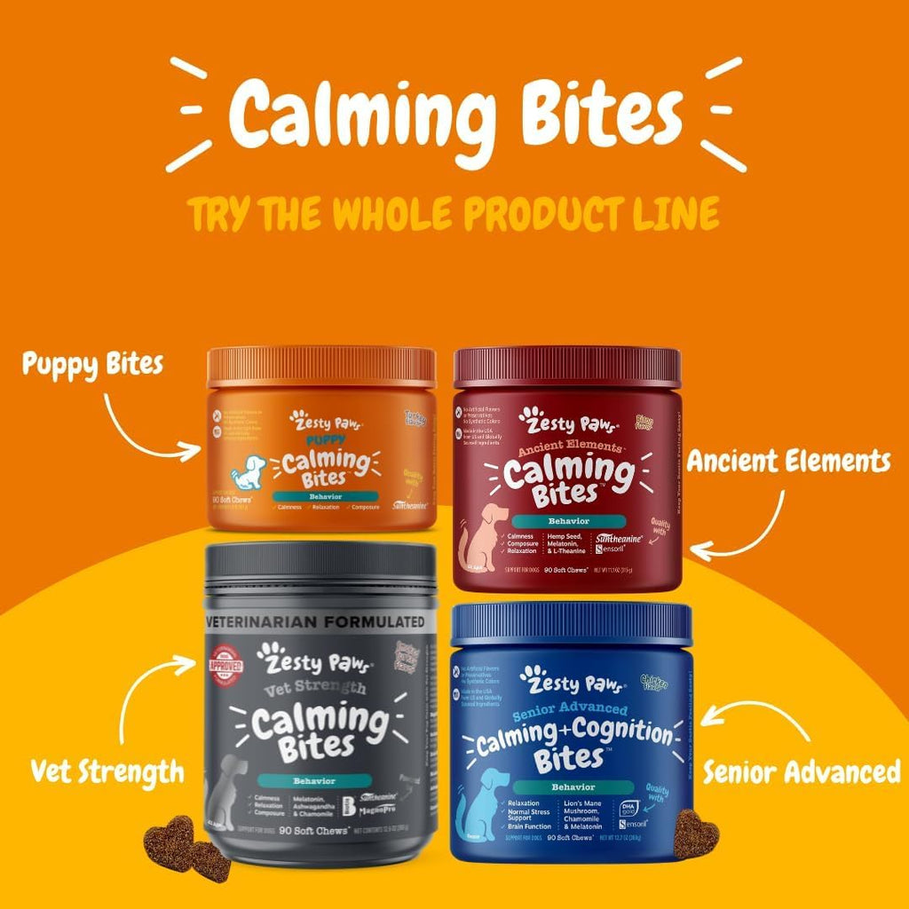 Zesty Paws Calming Bites for Dogs – Peanut Butter 90 Count Anxiety Relief Chews