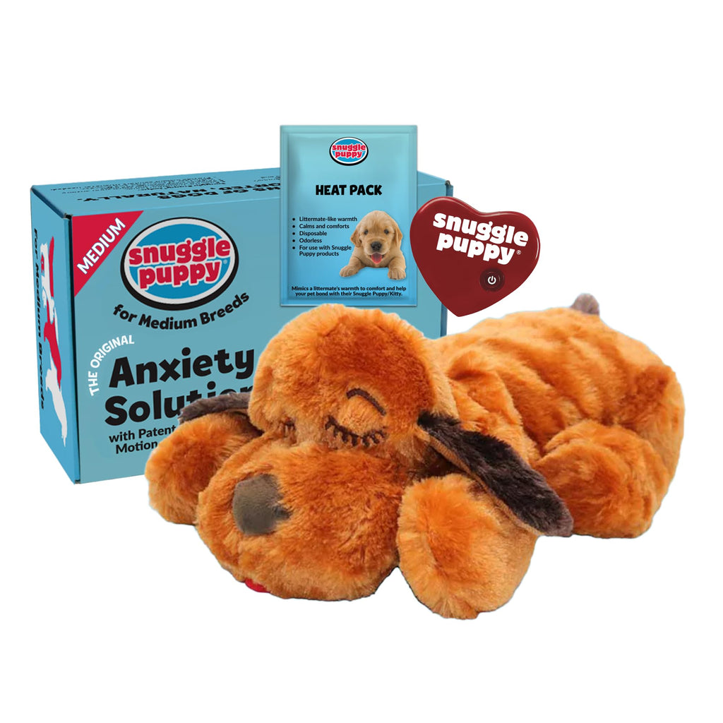 Snuggle Puppy Original Heartbeat Puppy Toy with Real-Feel Pulse & Heat Pack, Calming Sleep Aid for Puppy Anxiety, Crate Training, First Nights & New Puppy Transition - Biscuit