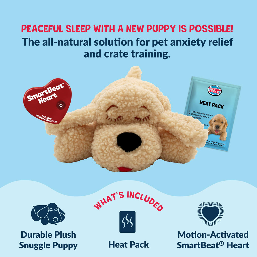 Snuggle Puppy Original Heartbeat Puppy Toy with Real-Feel Pulse & Heat Pack, Calming Sleep Aid for Puppy Anxiety, Crate Training, First Nights & New Puppy Transition - Biscuit