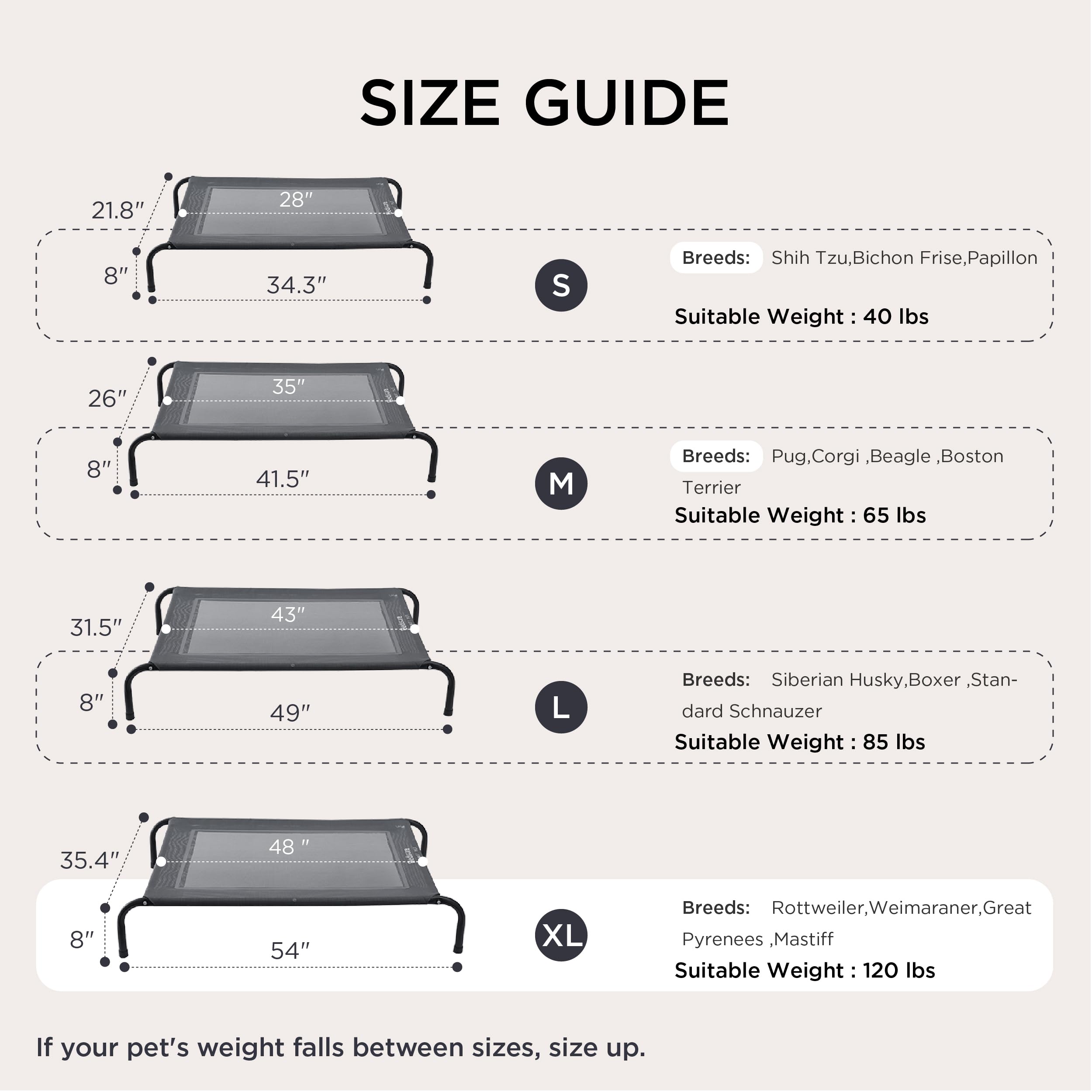 Bedsure Outdoor Elevated Dog Bed Large Sized Dog, Portable Indoor & Outdoor Cooling Raised Cot Pet Hammock Bed with Skid-Resistant Feet, Frame with Breathable Mesh, Grey, 49 inches