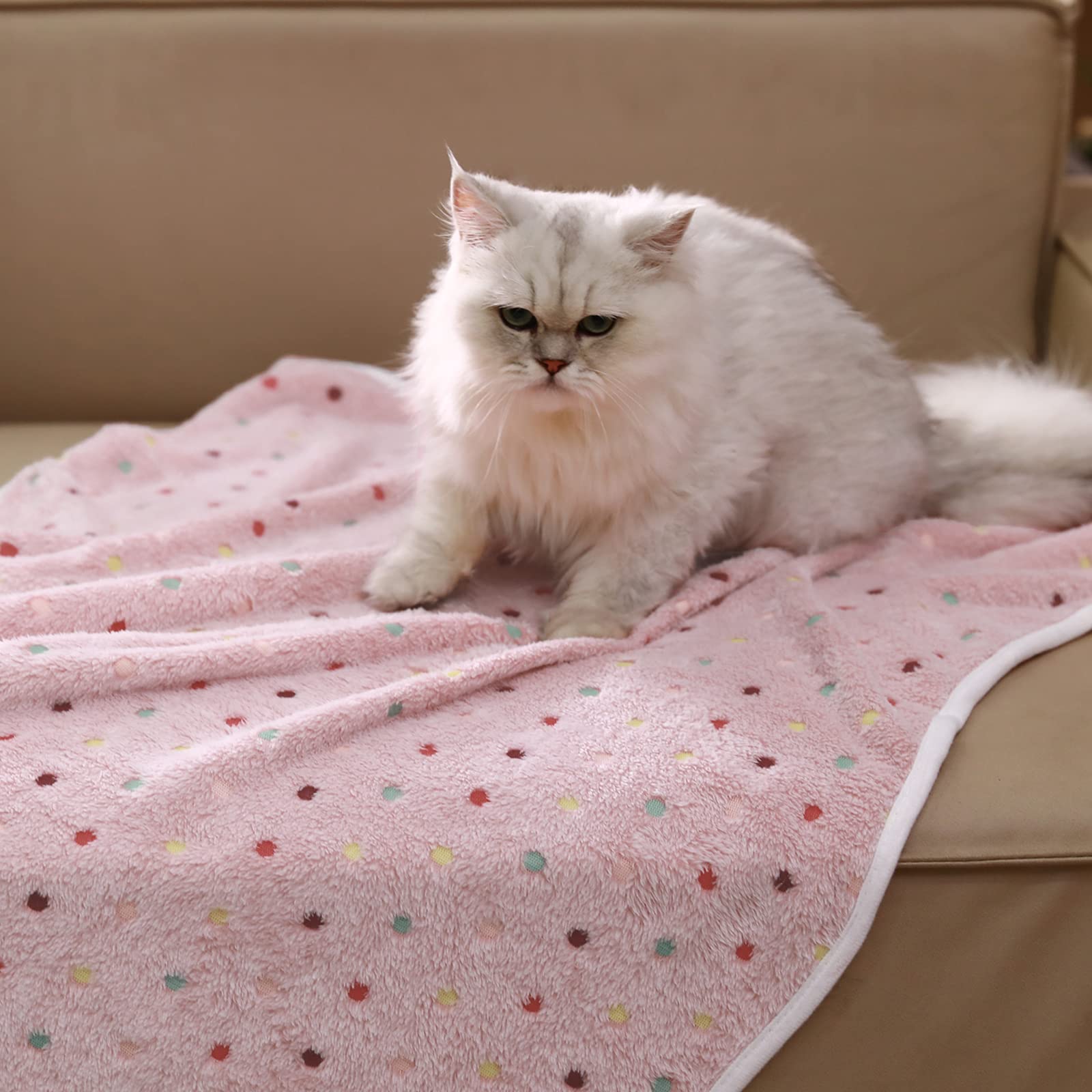 1 Pack 3 Blankets Super Soft Cute Dot Pattern Pet Blanket Flannel Throw for Dog Puppy Cat - Snuggle Blanket - Beige/Brown/Pink Small
