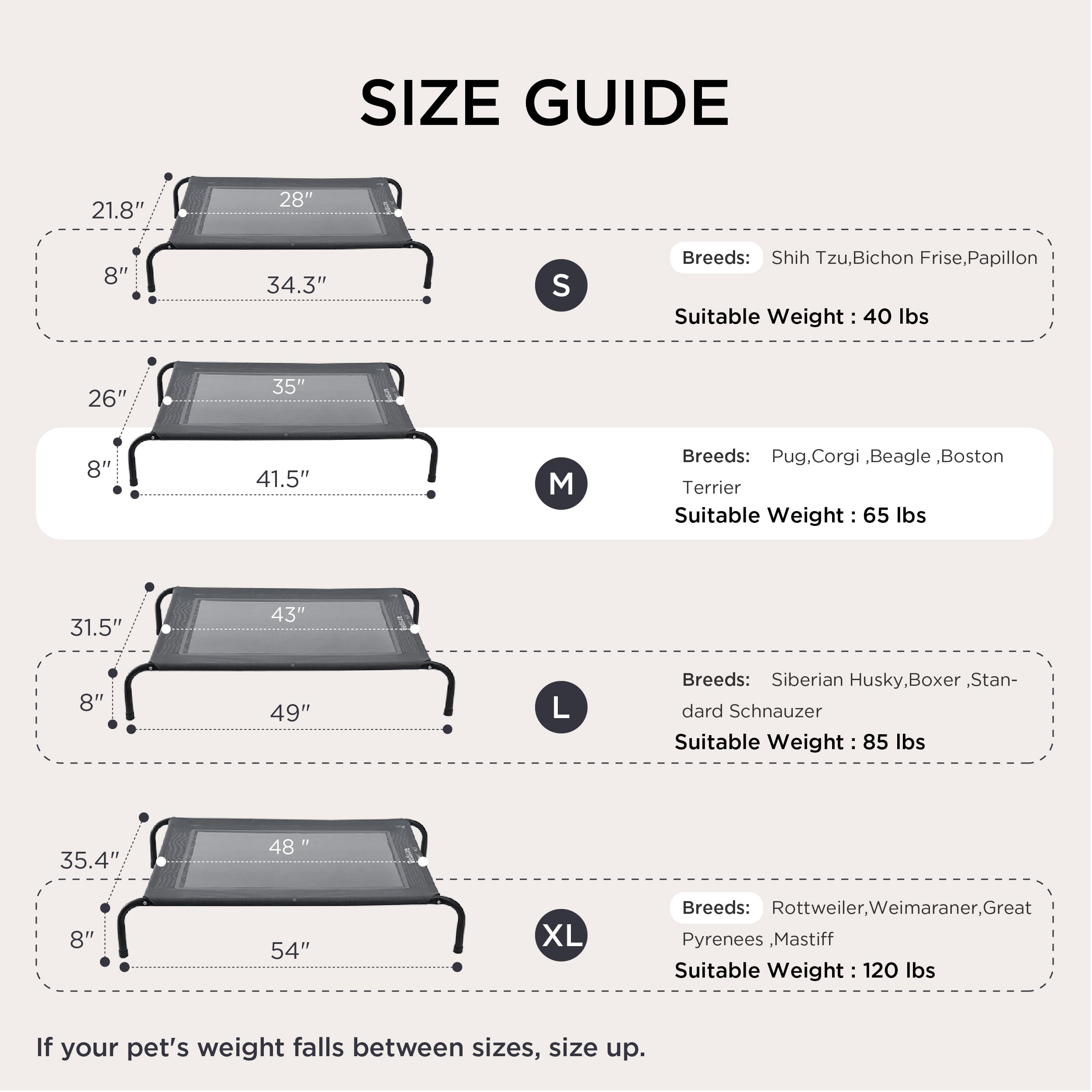 Bedsure Outdoor Elevated Dog Bed Large Sized Dog, Portable Indoor & Outdoor Cooling Raised Cot Pet Hammock Bed with Skid-Resistant Feet, Frame with Breathable Mesh, Grey, 49 inches