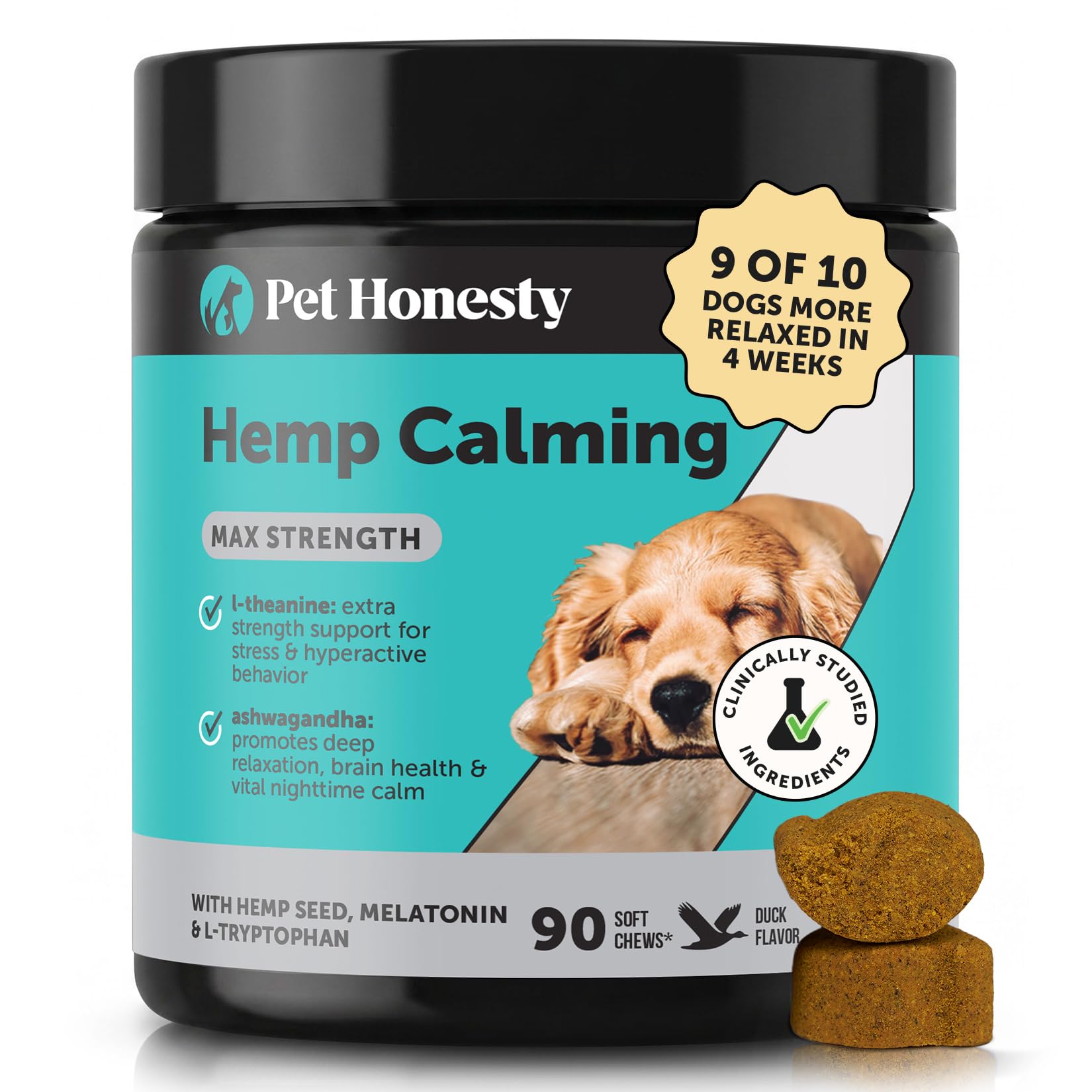 Natural Hemp Dog Calming Chews for Occasional Anxiousness & Stress - Calming Treats for Thunderstorms, Fireworks, Separation & Travel - with Ashwagandha, L-Theanine, Valerian Root (Chicken, 90 Ct)