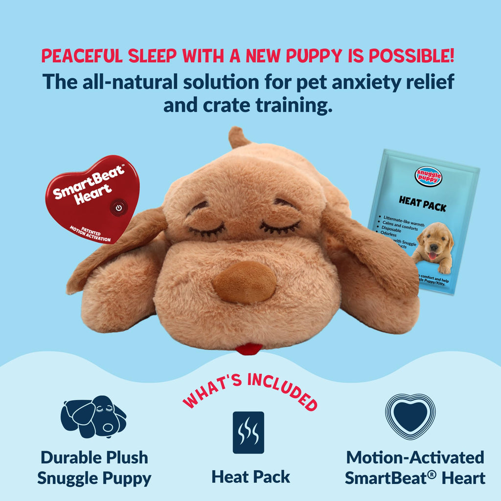 Snuggle Puppy Original Heartbeat Puppy Toy with Real-Feel Pulse & Heat Pack, Calming Sleep Aid for Puppy Anxiety, Crate Training, First Nights & New Puppy Transition - Biscuit