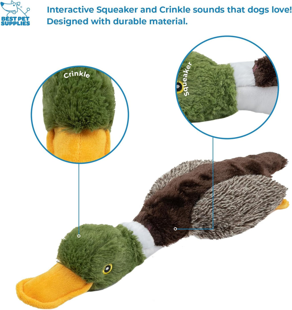 Best Pet Supplies Interactive Squeaky Dog Chew Toy, Ideal Dog Toys for Chewers, Small, Medium & Large Dogs, and Fetch Lovers - Crinkle Chicken (Brown), Large