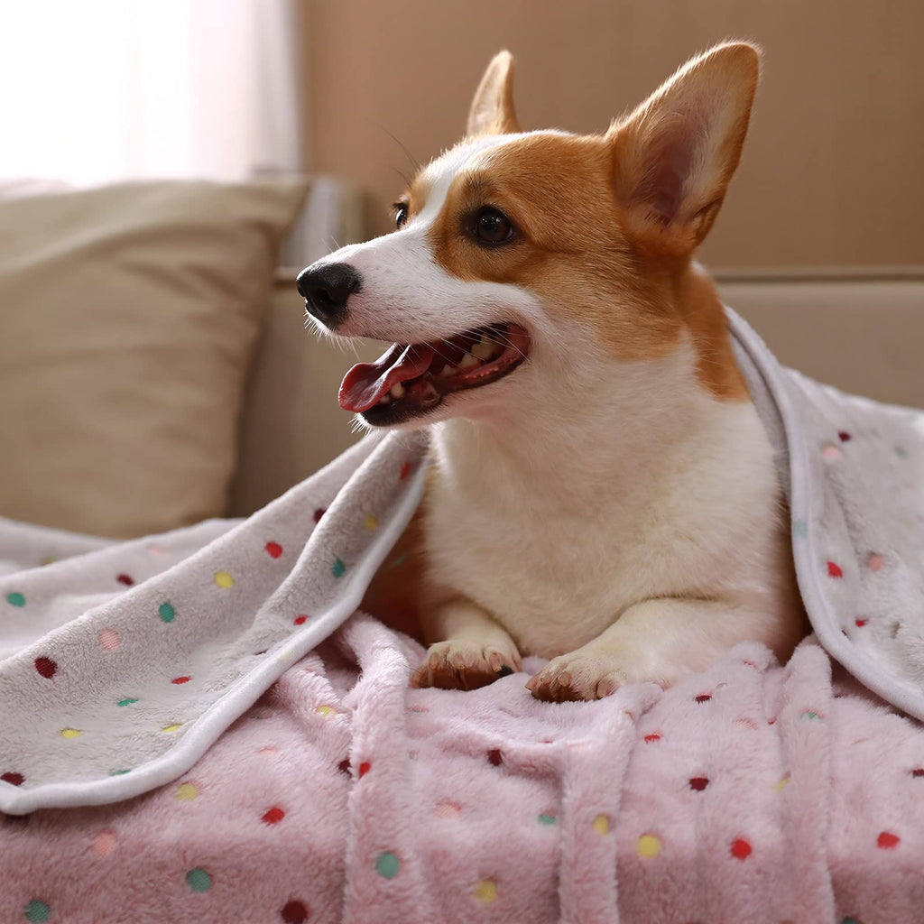1 Pack 3 Blankets Super Soft Cute Dot Pattern Pet Blanket Flannel Throw for Dog Puppy Cat - Snuggle Blanket - Beige/Brown/Pink Small