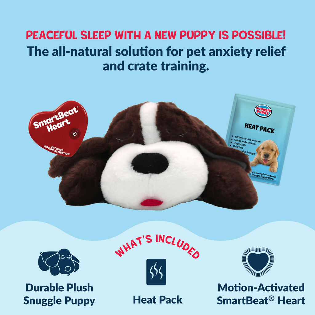 Snuggle Puppy Original Heartbeat Puppy Toy with Real-Feel Pulse & Heat Pack, Calming Sleep Aid for Puppy Anxiety, Crate Training, First Nights & New Puppy Transition - Biscuit