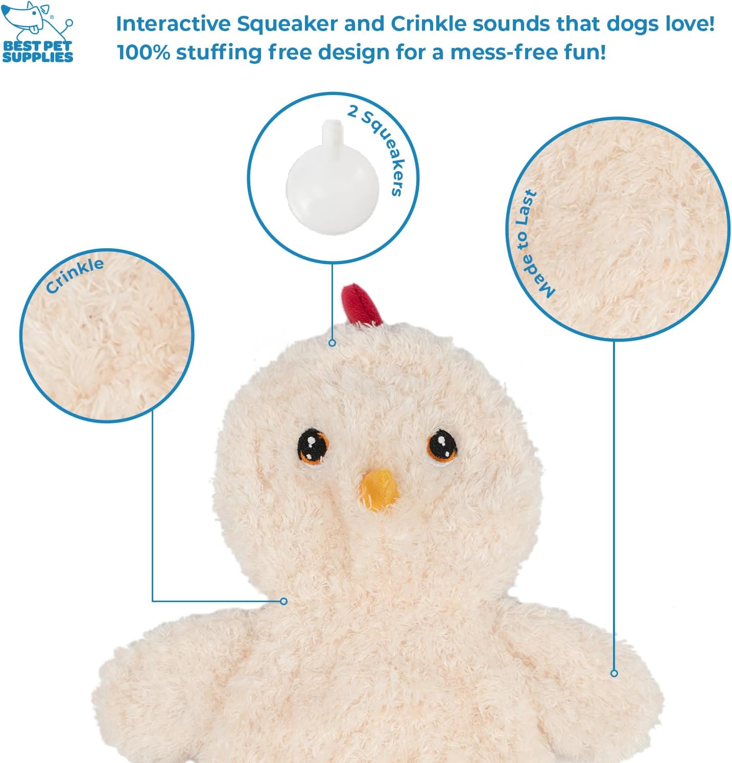 Best Pet Supplies Interactive Squeaky Dog Chew Toy, Ideal Dog Toys for Chewers, Small, Medium & Large Dogs, and Fetch Lovers - Crinkle Chicken (Brown), Large