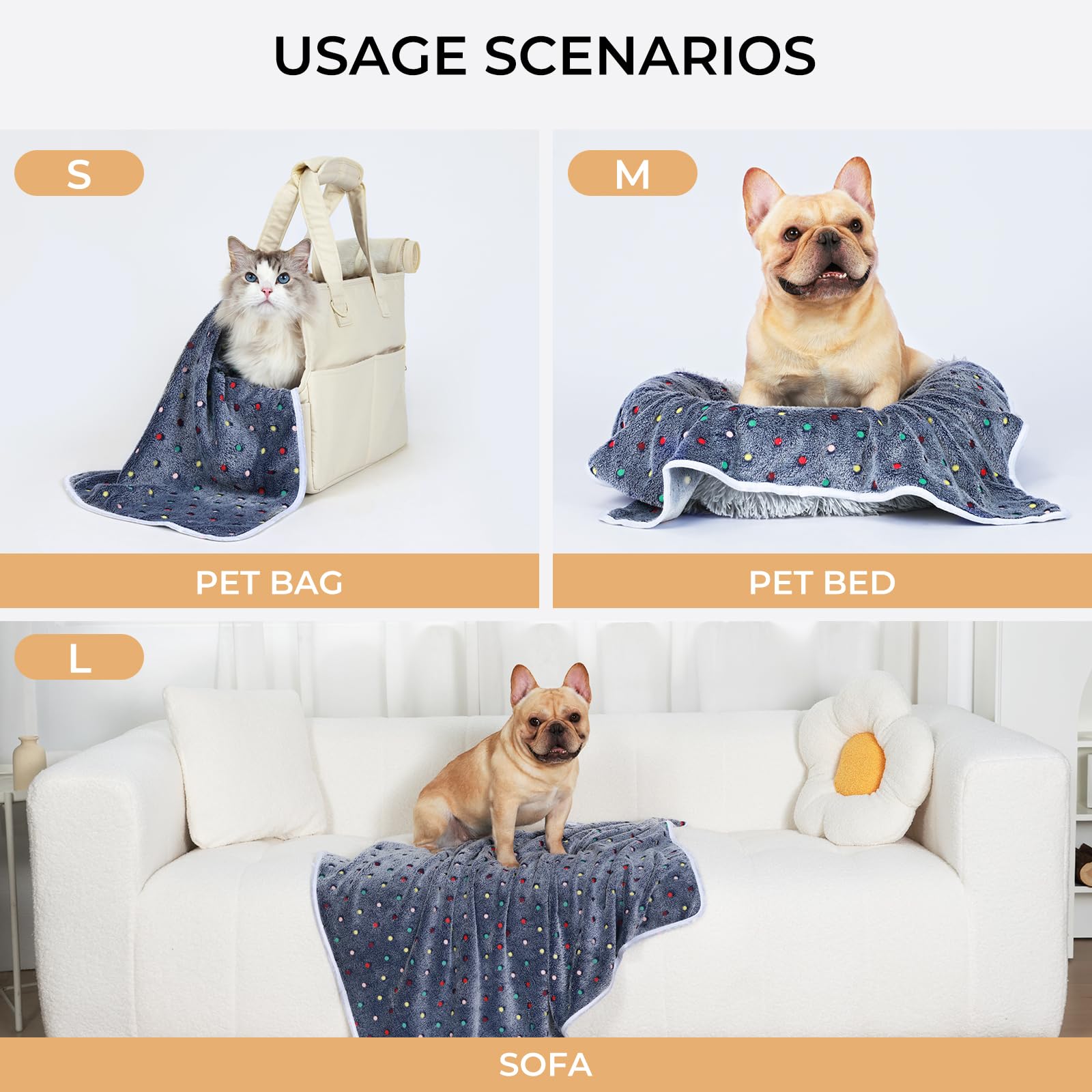 1 Pack 3 Blankets Super Soft Cute Dot Pattern Pet Blanket Flannel Throw for Dog Puppy Cat - Snuggle Blanket - Beige/Brown/Pink Small