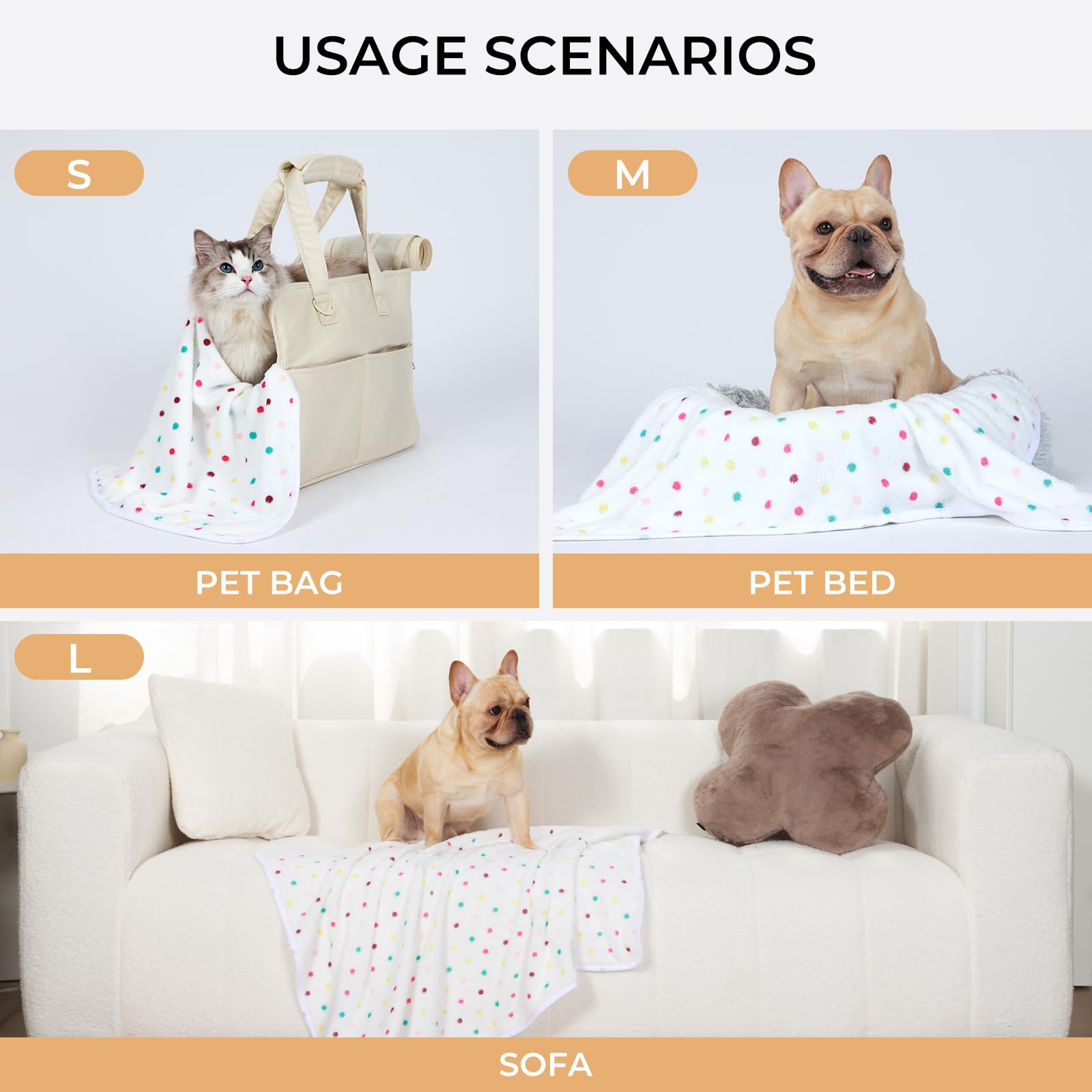 1 Pack 3 Blankets Super Soft Cute Dot Pattern Pet Blanket Flannel Throw for Dog Puppy Cat - Snuggle Blanket - Beige/Brown/Pink Small