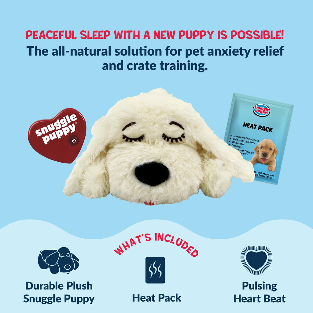 Snuggle Puppy Original Heartbeat Puppy Toy with Real-Feel Pulse & Heat Pack, Calming Sleep Aid for Puppy Anxiety, Crate Training, First Nights & New Puppy Transition - Biscuit
