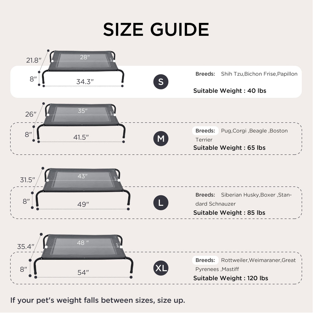 Bedsure Outdoor Elevated Dog Bed Large Sized Dog, Portable Indoor & Outdoor Cooling Raised Cot Pet Hammock Bed with Skid-Resistant Feet, Frame with Breathable Mesh, Grey, 49 inches
