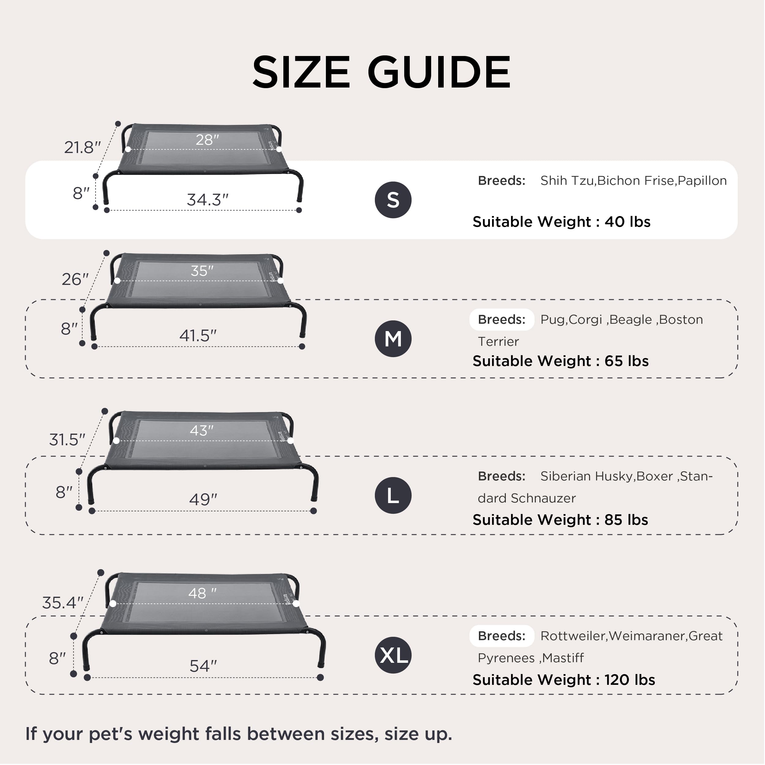 Bedsure Outdoor Elevated Dog Bed Large Sized Dog, Portable Indoor & Outdoor Cooling Raised Cot Pet Hammock Bed with Skid-Resistant Feet, Frame with Breathable Mesh, Grey, 49 inches
