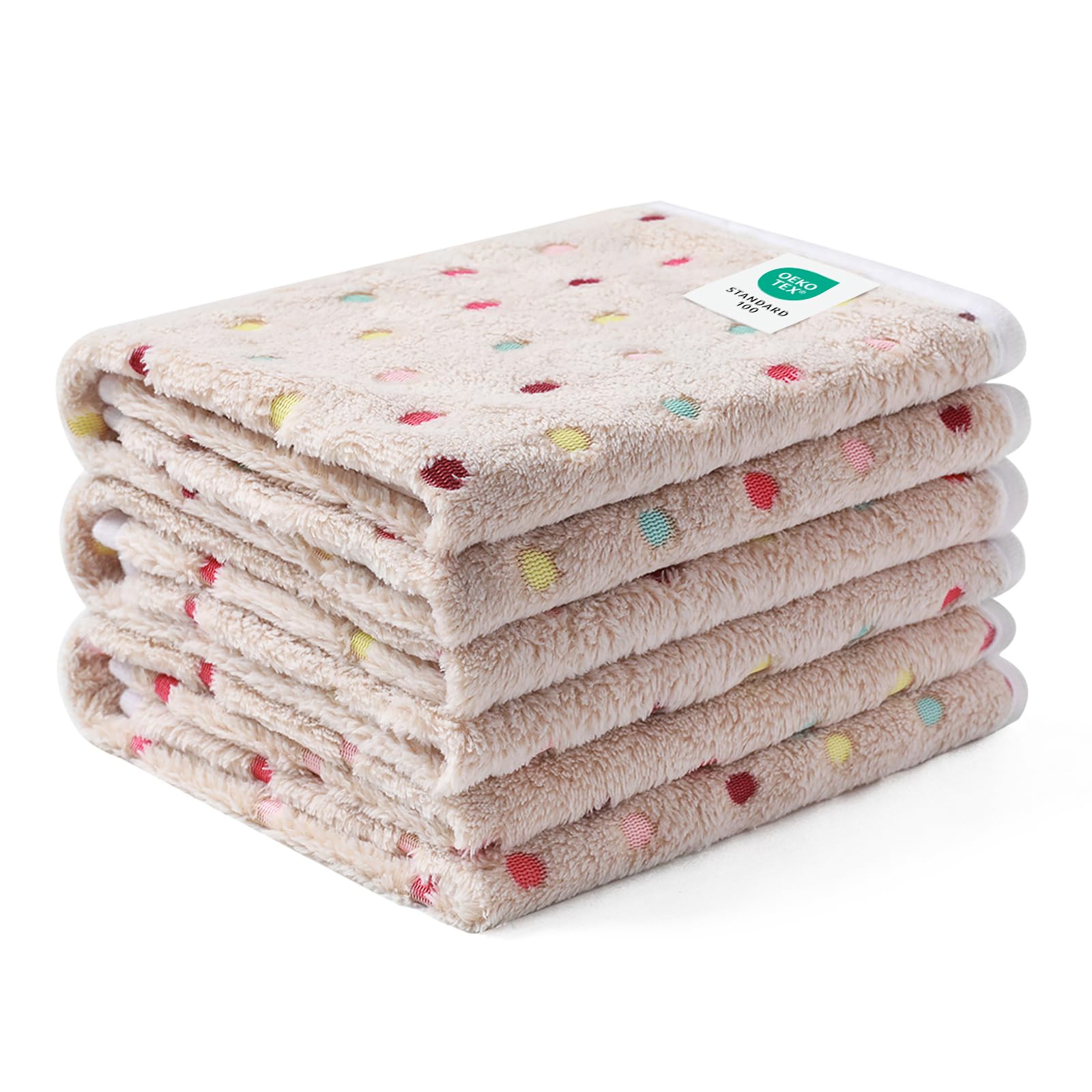 1 Pack 3 Blankets Super Soft Cute Dot Pattern Pet Blanket Flannel Throw for Dog Puppy Cat - Snuggle Blanket - Beige/Brown/Pink Small
