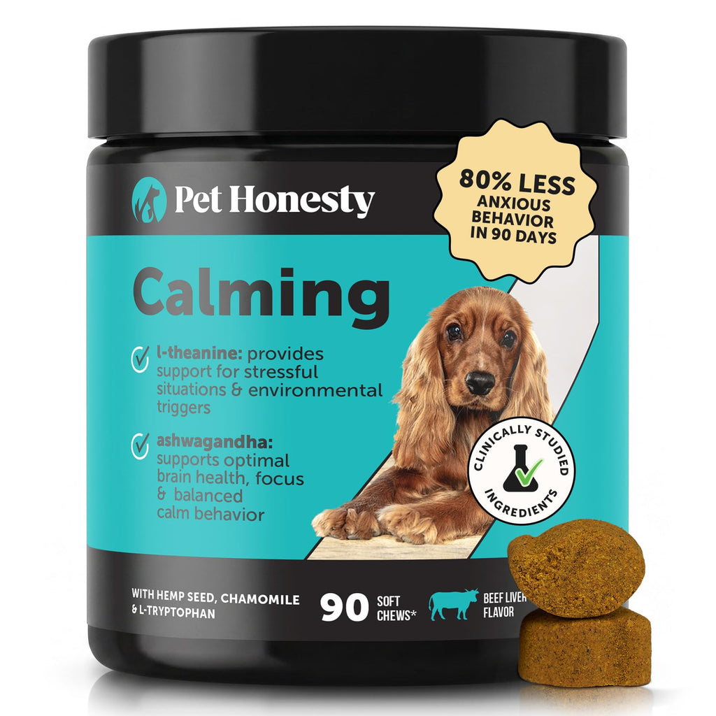 Natural Hemp Dog Calming Chews for Occasional Anxiousness & Stress - Calming Treats for Thunderstorms, Fireworks, Separation & Travel - with Ashwagandha, L-Theanine, Valerian Root (Chicken, 90 Ct)