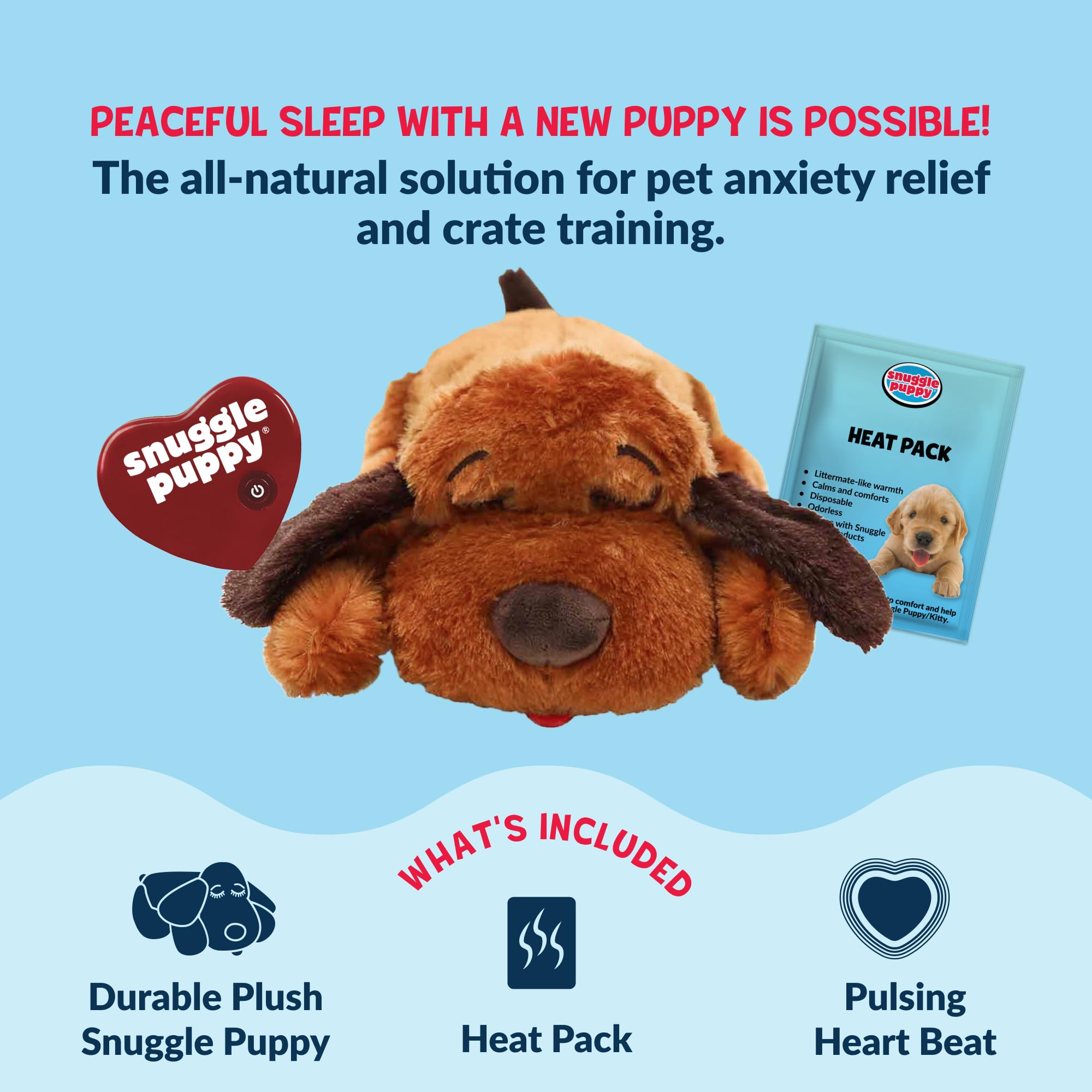 Snuggle Puppy Original Heartbeat Puppy Toy with Real-Feel Pulse & Heat Pack, Calming Sleep Aid for Puppy Anxiety, Crate Training, First Nights & New Puppy Transition - Biscuit