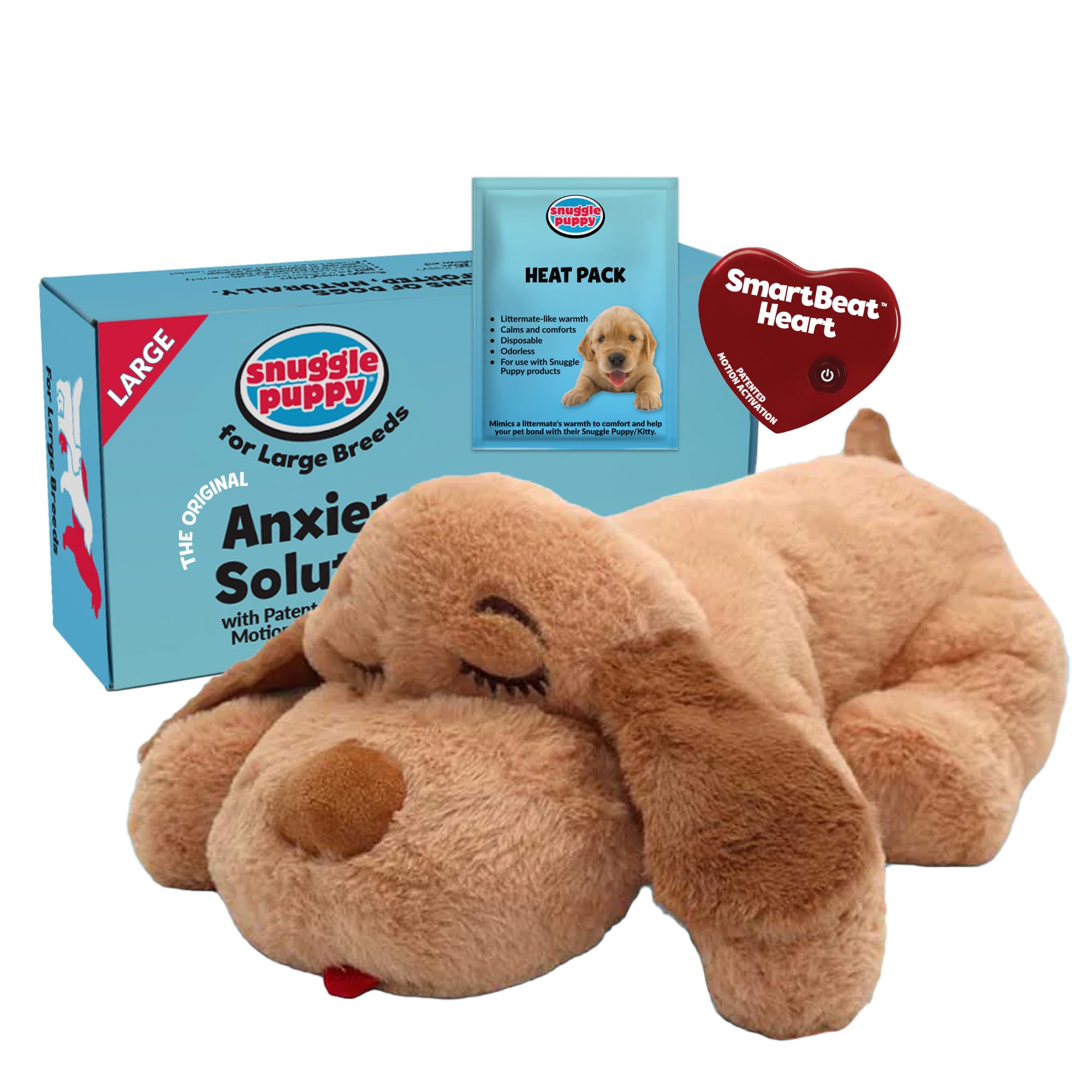 Snuggle Puppy Original Heartbeat Puppy Toy with Real-Feel Pulse & Heat Pack, Calming Sleep Aid for Puppy Anxiety, Crate Training, First Nights & New Puppy Transition - Biscuit