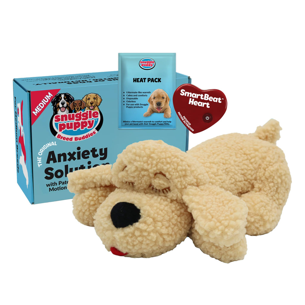 Snuggle Puppy Original Heartbeat Puppy Toy with Real-Feel Pulse & Heat Pack, Calming Sleep Aid for Puppy Anxiety, Crate Training, First Nights & New Puppy Transition - Biscuit