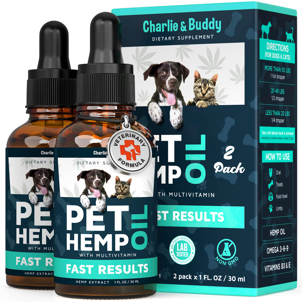 Charlie & Buddy Hemp Оil for Dogs Cats - Helps Pets with Аnxiеty, Pаin, Strеss, Slееp, Аrthritis, Sеizures Rеlief - Нiр Jоint Hеalth - Cаlming Trеats