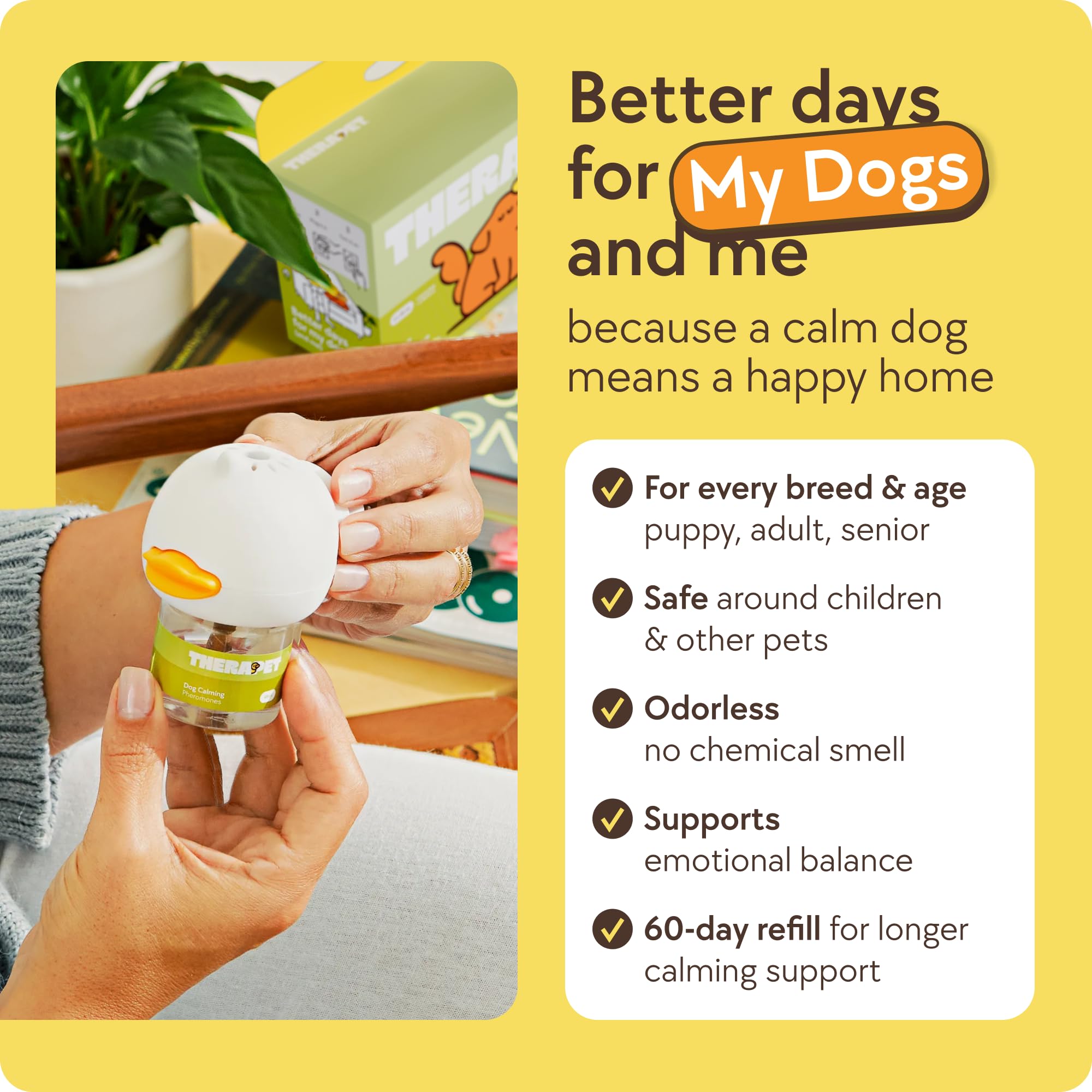 TheraPetMD 60-Day Dog Calming Diffuser Kit - Dog Pheromone Diffuser for Stress, Destructive Behavior, Pee Accidents, Separation Anxiety, Barking, Aggression & Chewing - 60-Day Refills Included