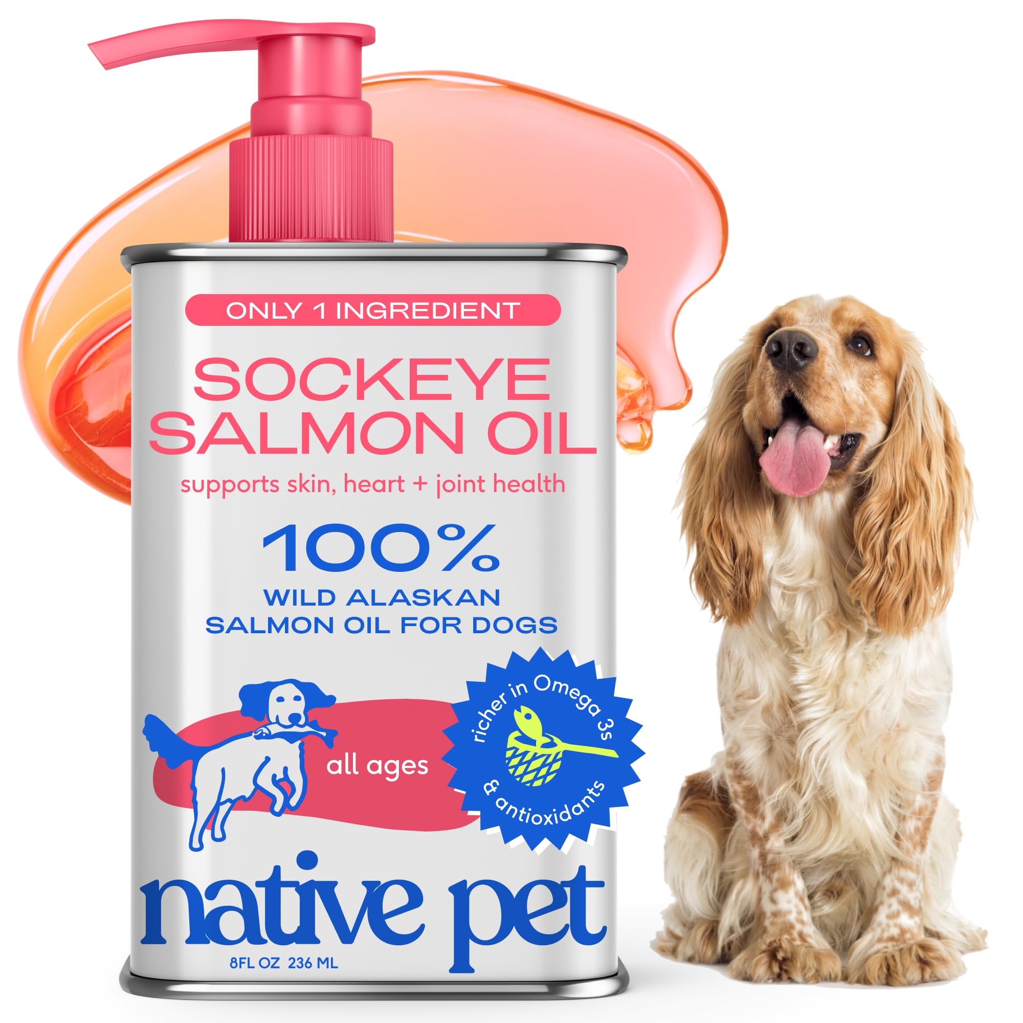 Native Pet Omega 3 Fish Oil for Dogs & Cats | Wild Alaskan Salmon Oil