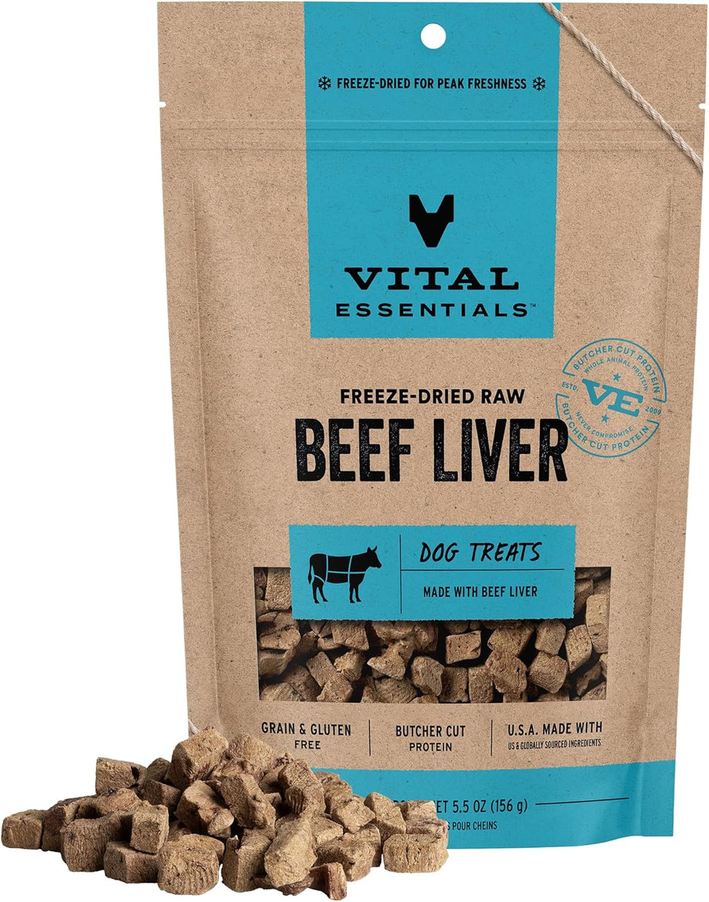 Vital Essentials Freeze Dried Dog Treats | Beef Liver, Single Ingredient | Premium Quality | Grain Free Training Treats for Dogs, 2.1 oz Bag