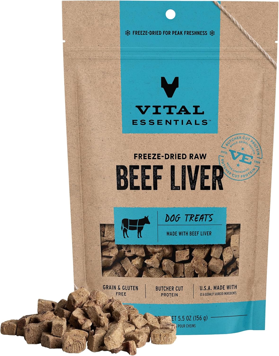 Vital Essentials Freeze Dried Dog Treats | Beef Liver, Single Ingredient | Premium Quality | Grain Free Training Treats for Dogs, 2.1 oz Bag