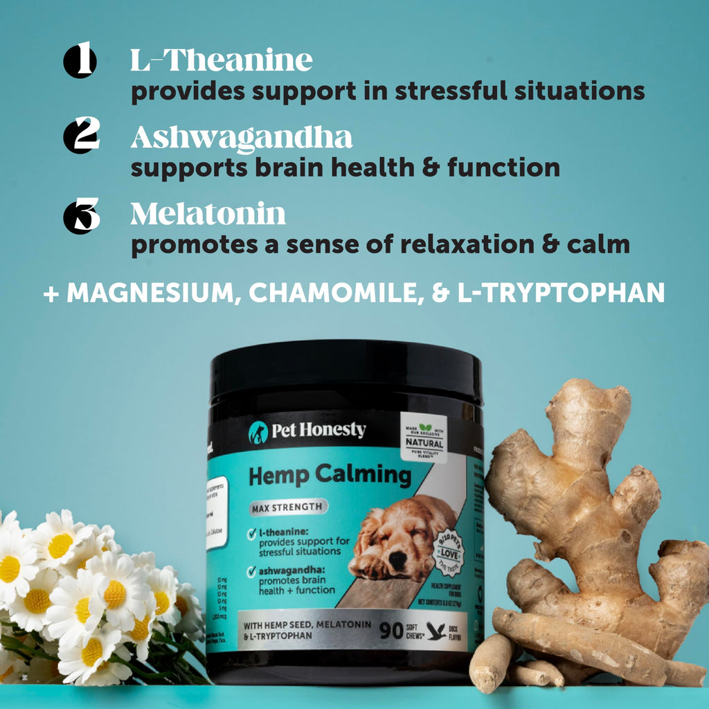 Natural Hemp Dog Calming Chews for Occasional Anxiousness & Stress - Calming Treats for Thunderstorms, Fireworks, Separation & Travel - with Ashwagandha, L-Theanine, Valerian Root (Chicken, 90 Ct)