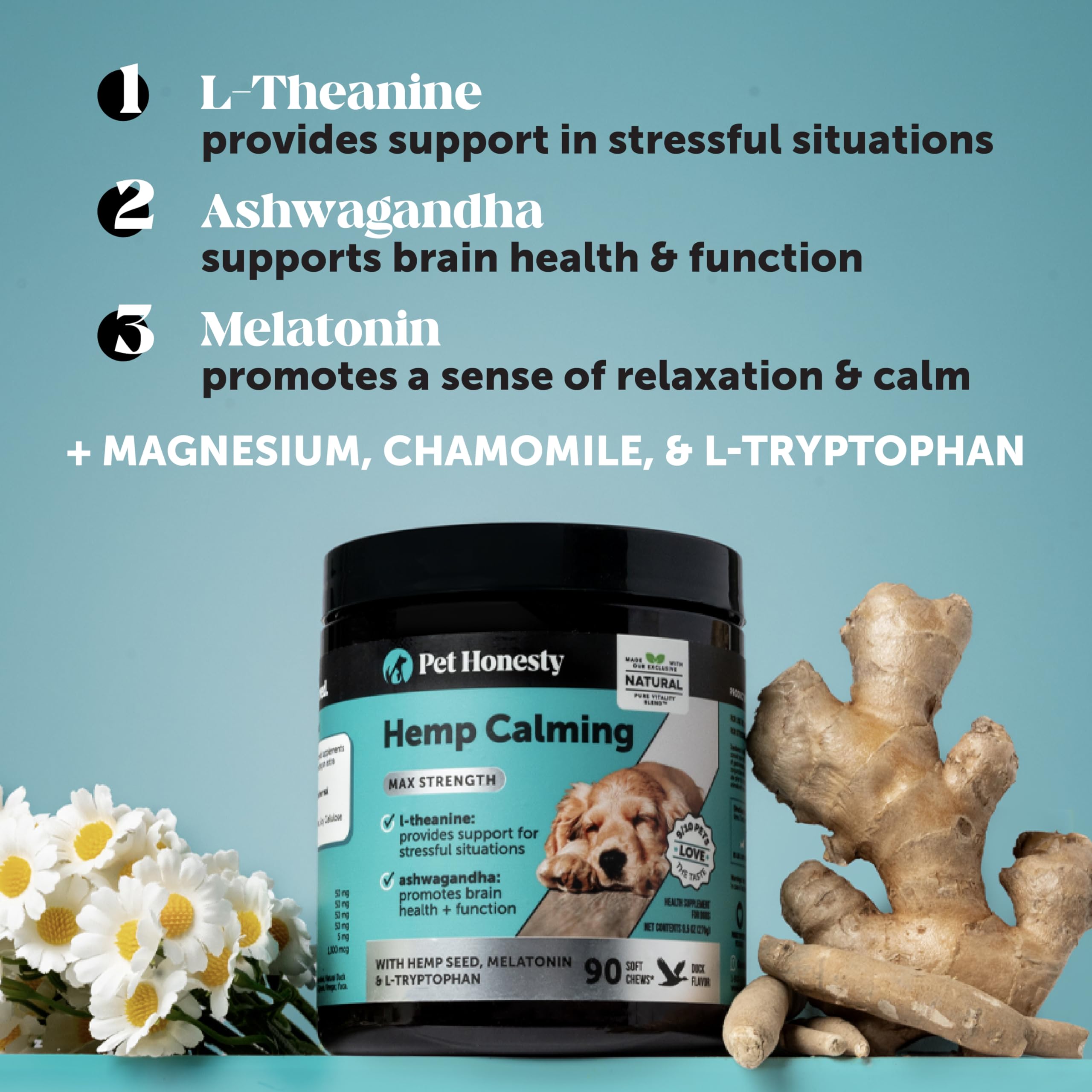 Natural Hemp Dog Calming Chews for Occasional Anxiousness & Stress - Calming Treats for Thunderstorms, Fireworks, Separation & Travel - with Ashwagandha, L-Theanine, Valerian Root (Chicken, 90 Ct)