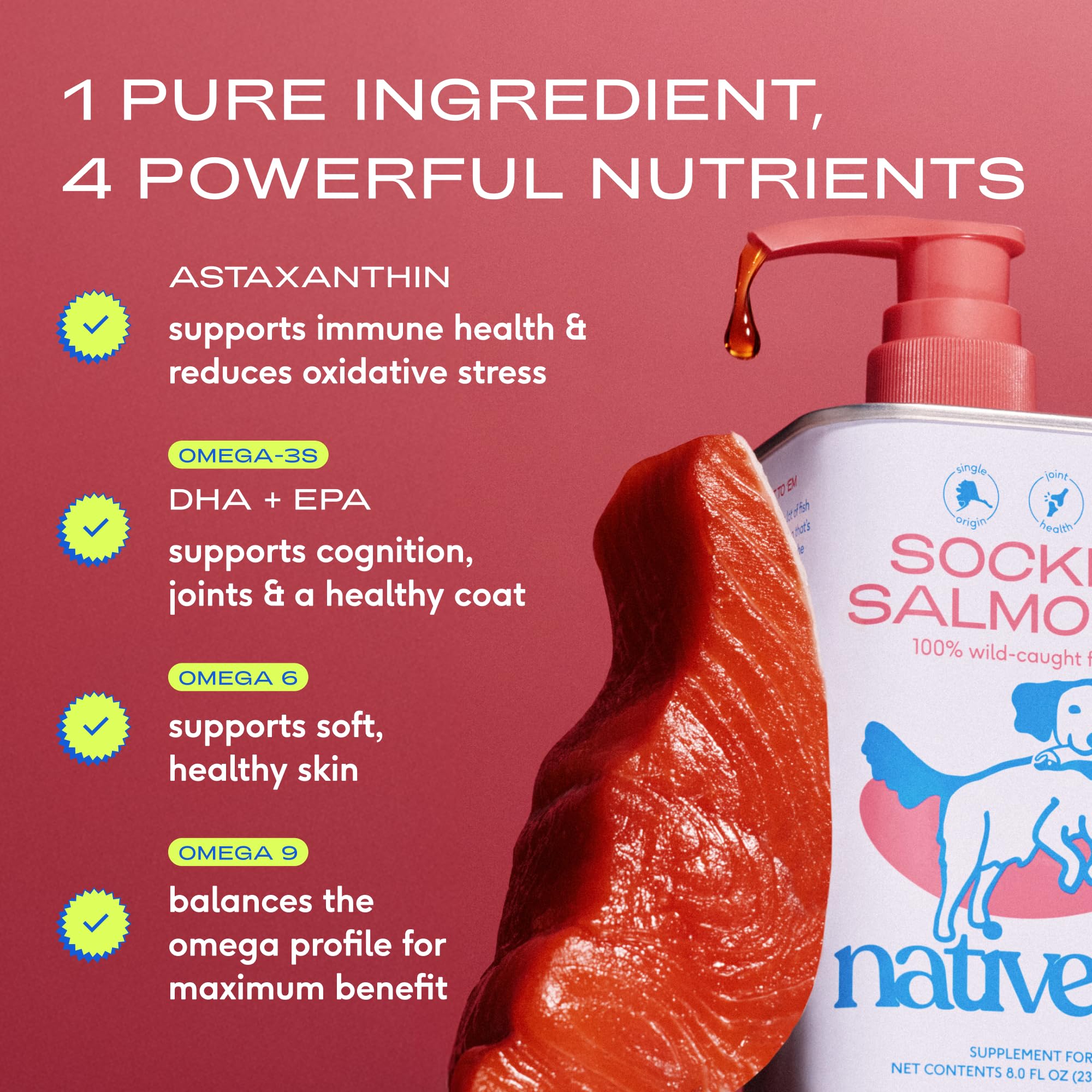 Native Pet Omega 3 Fish Oil for Dogs & Cats | Wild Alaskan Salmon Oil