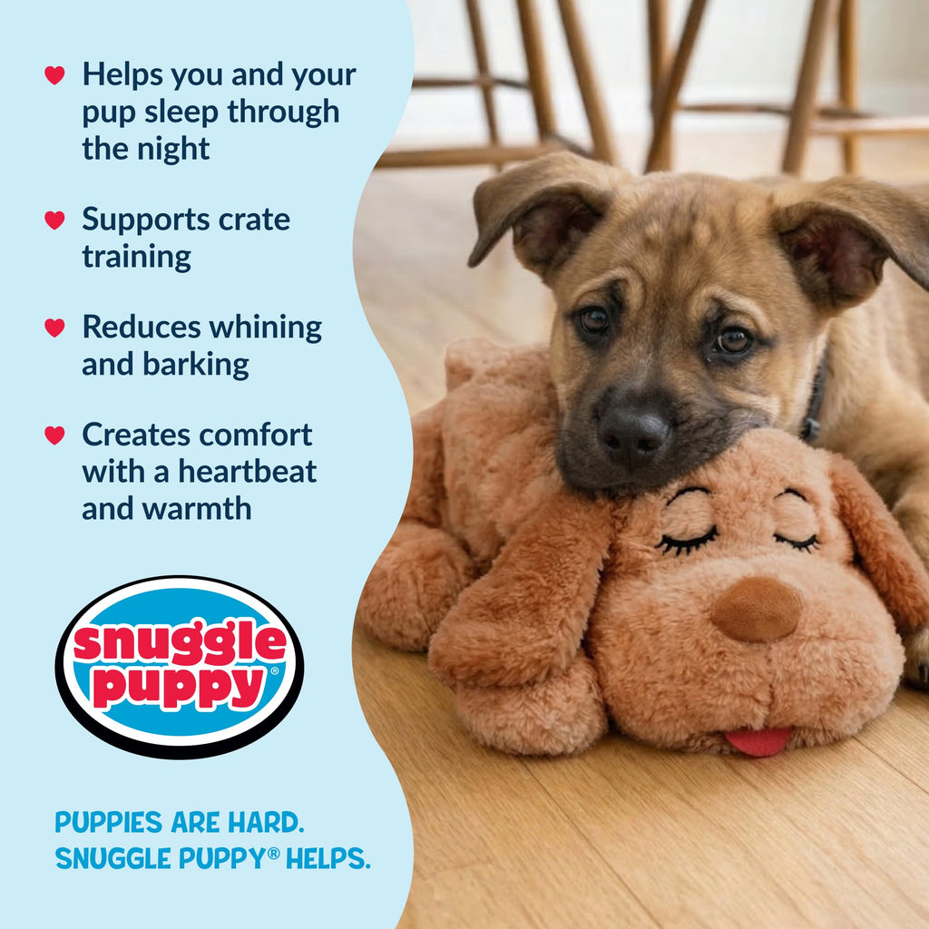 Snuggle Puppy Original Heartbeat Puppy Toy with Real-Feel Pulse & Heat Pack, Calming Sleep Aid for Puppy Anxiety, Crate Training, First Nights & New Puppy Transition - Biscuit