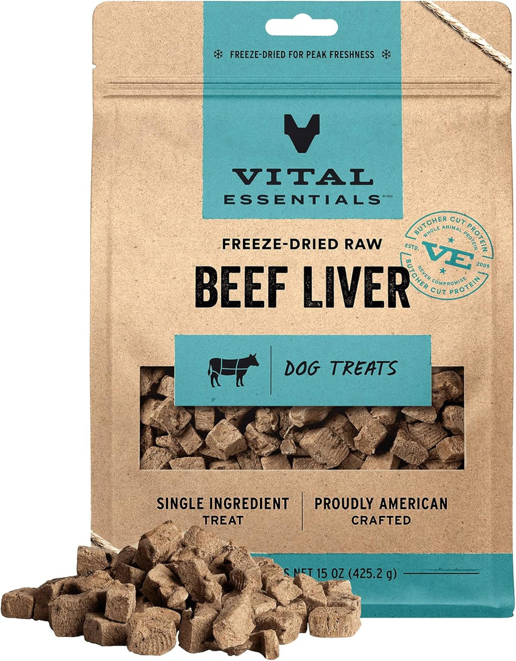 Vital Essentials Freeze Dried Dog Treats | Beef Liver, Single Ingredient | Premium Quality | Grain Free Training Treats for Dogs, 2.1 oz Bag