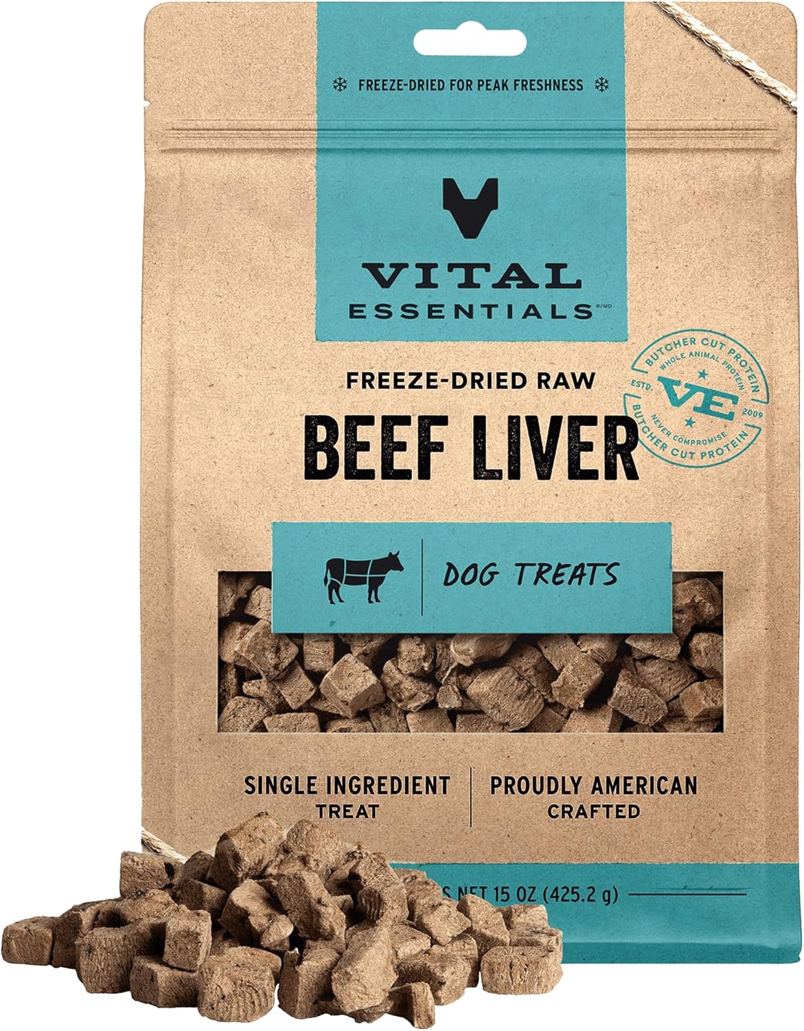 Vital Essentials Freeze Dried Dog Treats | Beef Liver, Single Ingredient | Premium Quality | Grain Free Training Treats for Dogs, 2.1 oz Bag