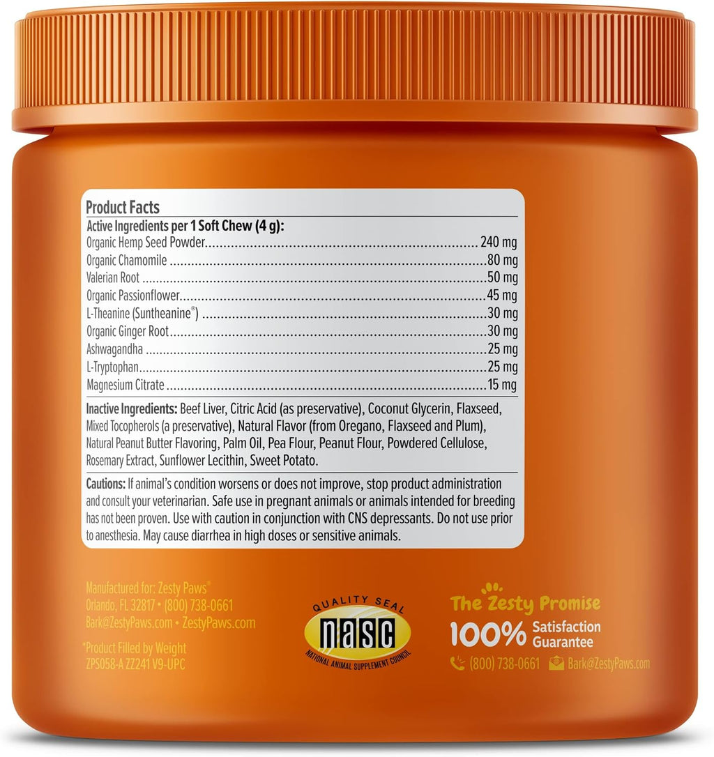 Zesty Paws Calming Bites for Dogs – Peanut Butter 90 Count Anxiety Relief Chews