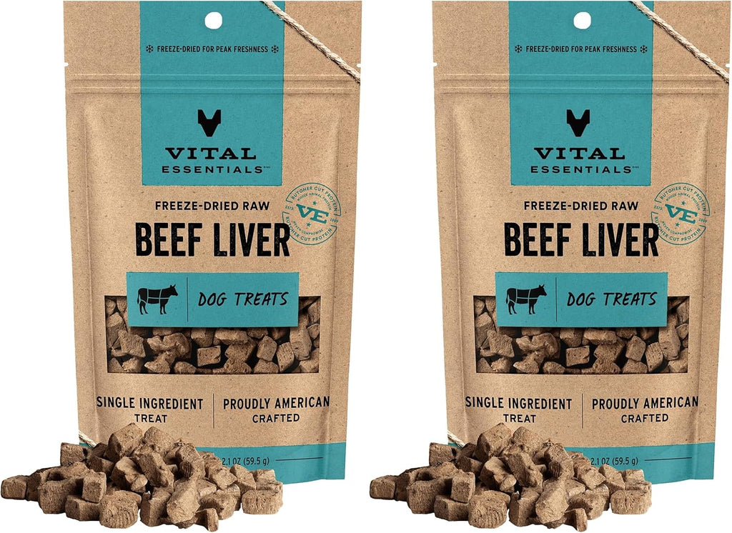 Vital Essentials Freeze Dried Dog Treats | Beef Liver, Single Ingredient | Premium Quality | Grain Free Training Treats for Dogs, 2.1 oz Bag