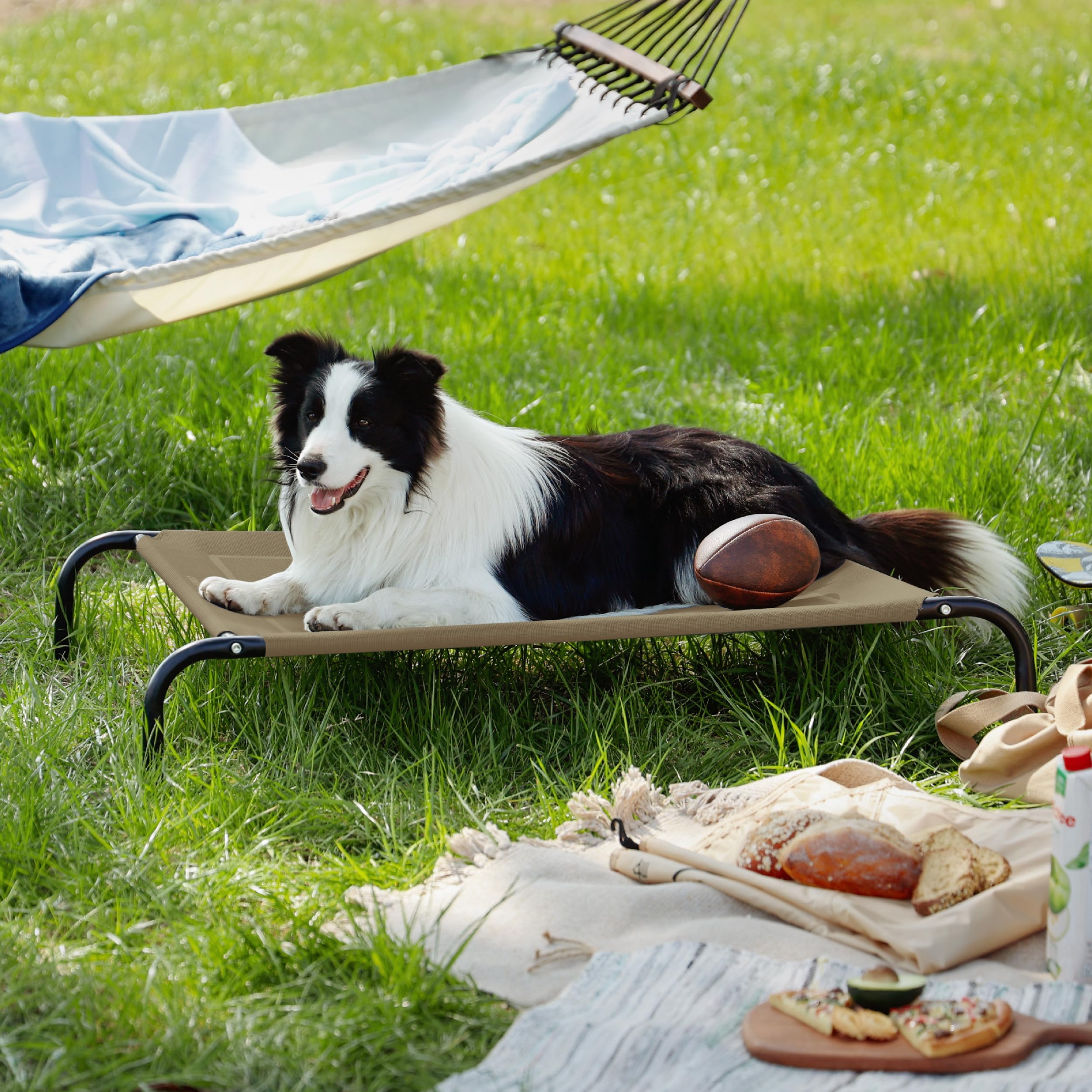 Bedsure Outdoor Elevated Dog Bed Large Sized Dog, Portable Indoor & Outdoor Cooling Raised Cot Pet Hammock Bed with Skid-Resistant Feet, Frame with Breathable Mesh, Grey, 49 inches