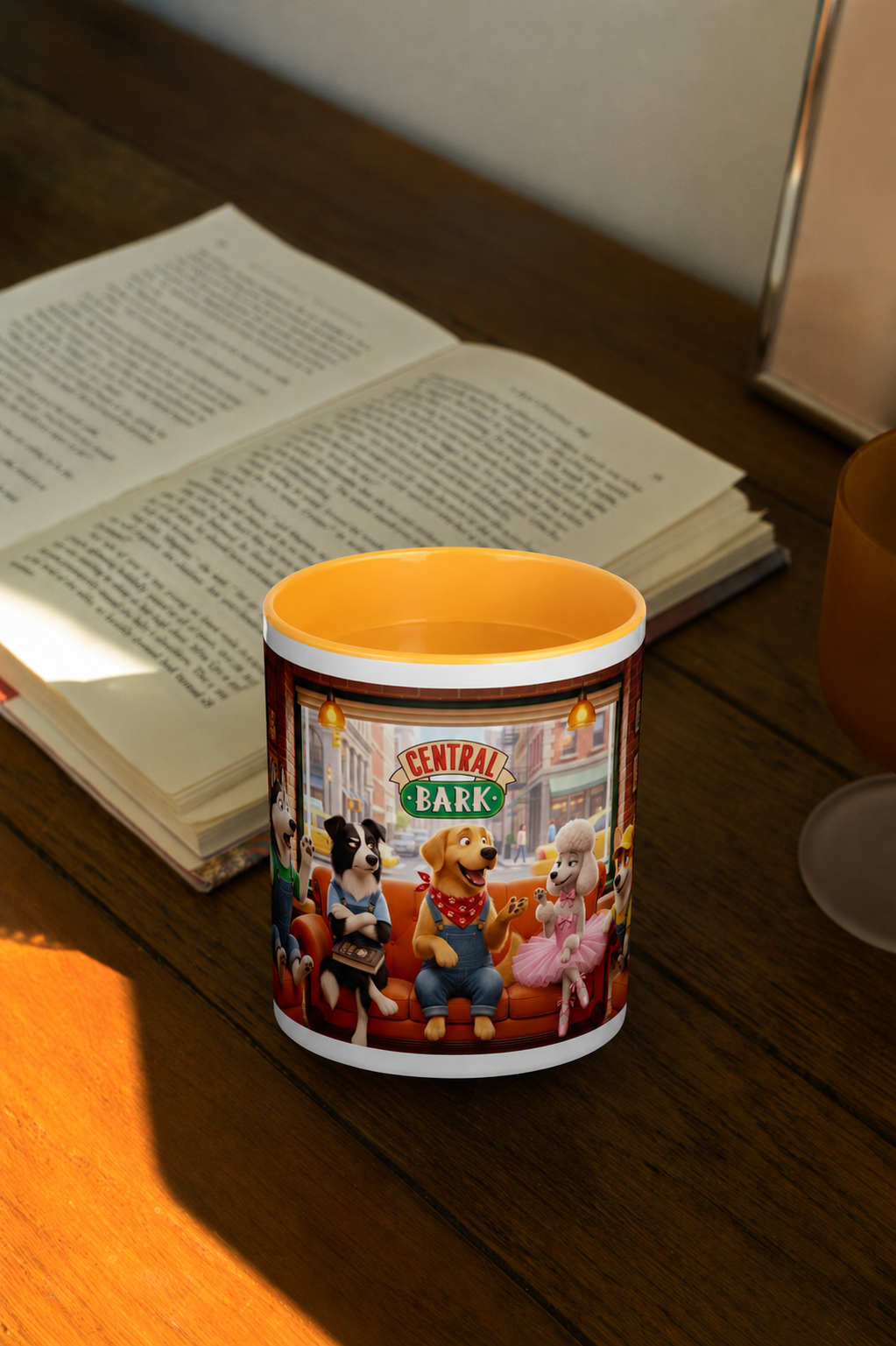 Central Bark Dog Mug – Funny Friends TV Show Coffee Shop Parody – 11oz Ceramic Two-Tone Pet Lover Mug with Orange Interior