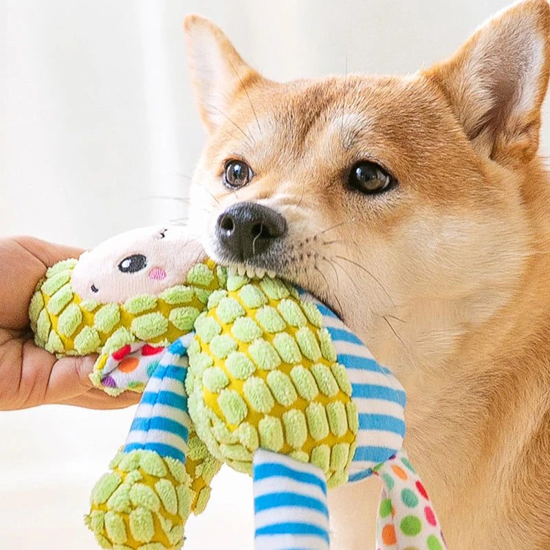 Multi-Textured Squeaky Dog Toy Series – Crinkle Paper & BB Squeaker Corduroy Plush – Cute Patchwork Stuffed Fox, Elephant, and Long-Limb Monkey Pet Toy - Snuggle Buddies